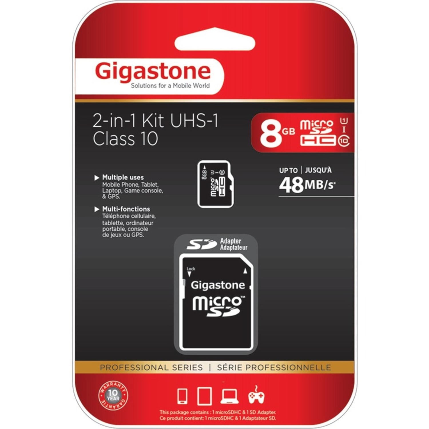 Gigastone Class 10/UHS-1 microSDHC Card And SD Adapter, 8GB, DEM2IN1C1008GR - Image 5