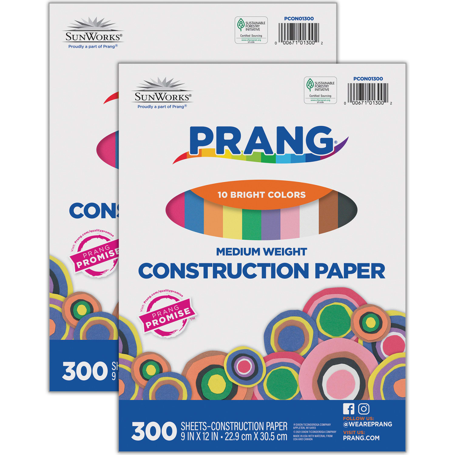 Prang Construction Paper, Medium Weight, 9in x 12in, 10 Assorted Colors, 300 Sheets Per Pack, Set Of 2 Packs