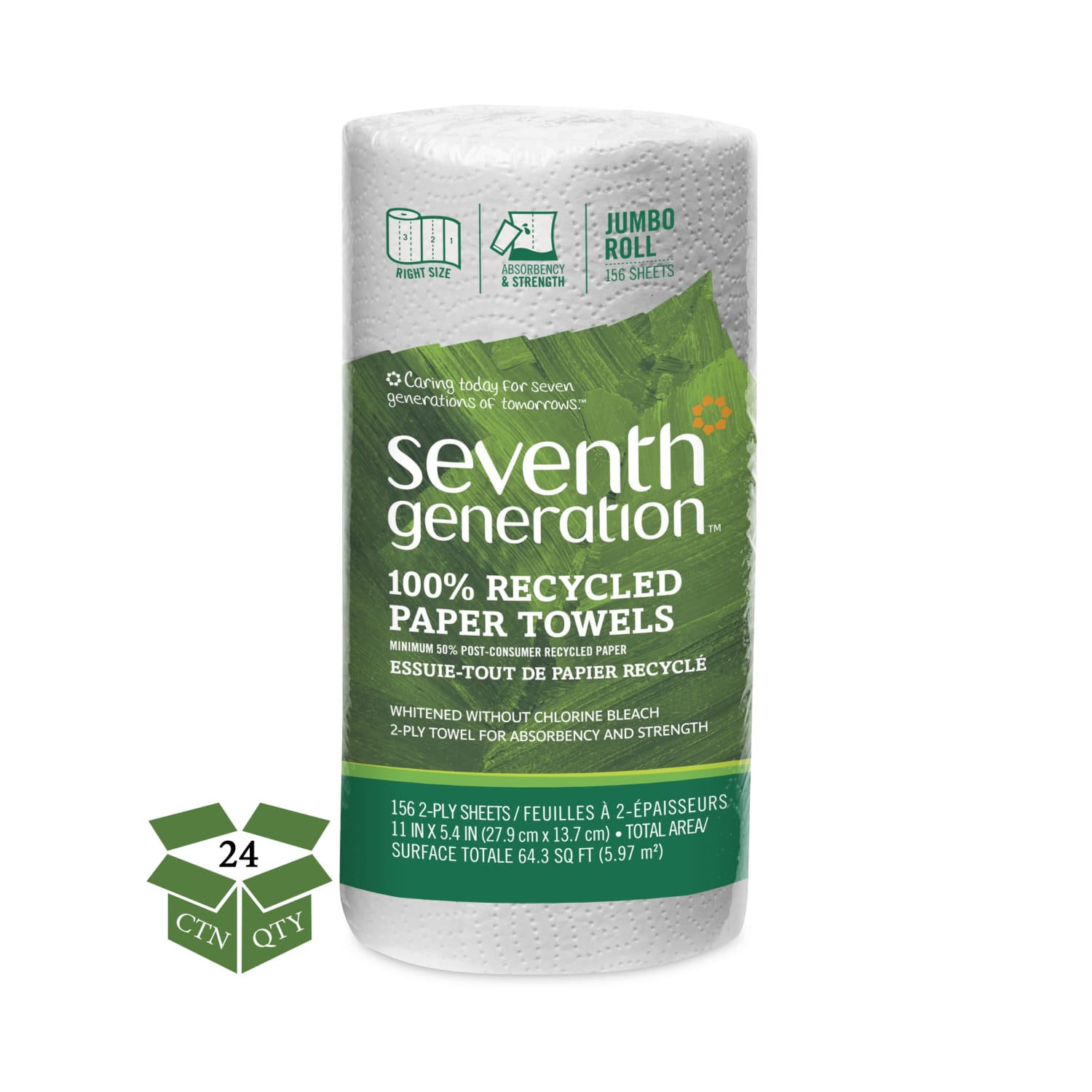 Seventh Generation Right-Size 2-Ply Paper Towels, 100% Recycled, 156 Sheets Per Roll, Pack Of 24 Rolls - Image 3