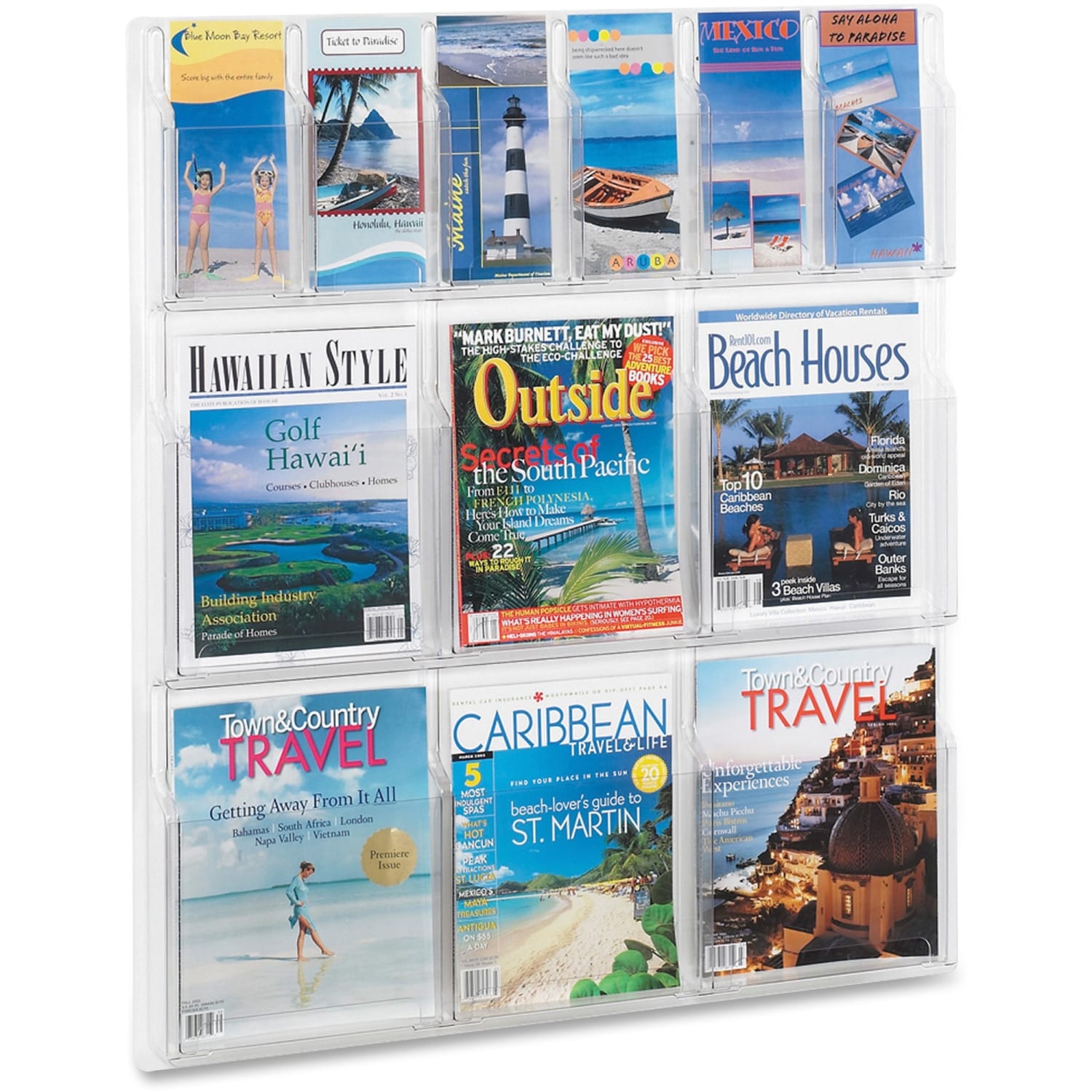 Clear Literature Rack, Combination, 6 Magazine Pockets, 6 Pamphlet Pockets - Image 3