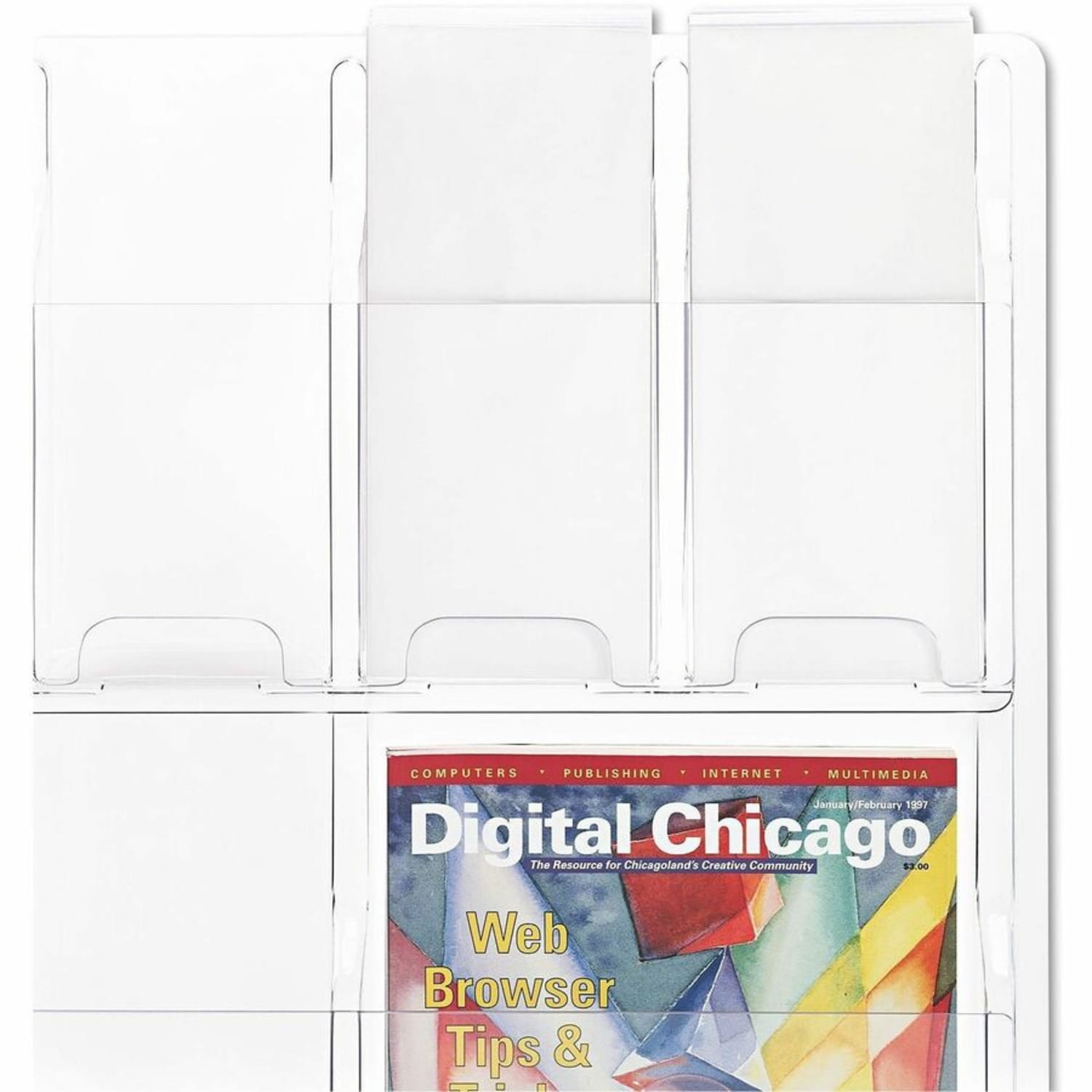 Clear Literature Rack, Combination, 6 Magazine Pockets, 6 Pamphlet Pockets - Image 5