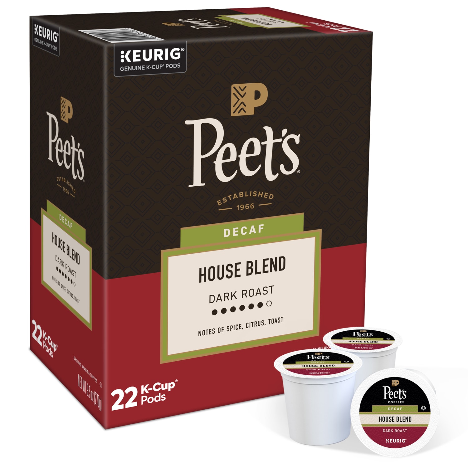 Peets Coffee & Tea Single-Serve Coffee K-Cup Pods, Decaffeinated, House Blend, Carton Of 22 - Image 3