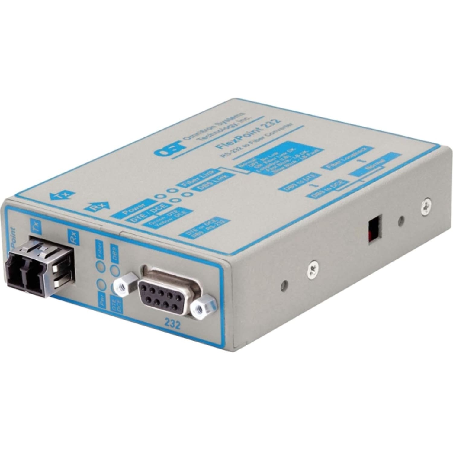 Omnitron FlexPoint RS-232 Serial Fiber Media Converter DB-9 LC Single-mode 30km - 1 x RS-232; 1 x LC Single-mode; No Power Adapter; Lifetime Warranty - Image 3