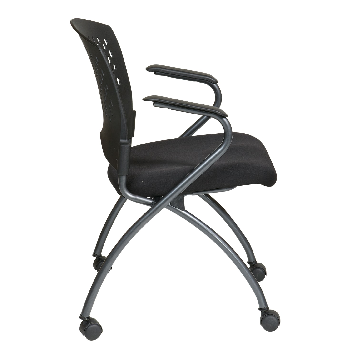 Office Star Folding Chair With Casters Deluxe CoalTitanium Set Of 2 PopularChairscom