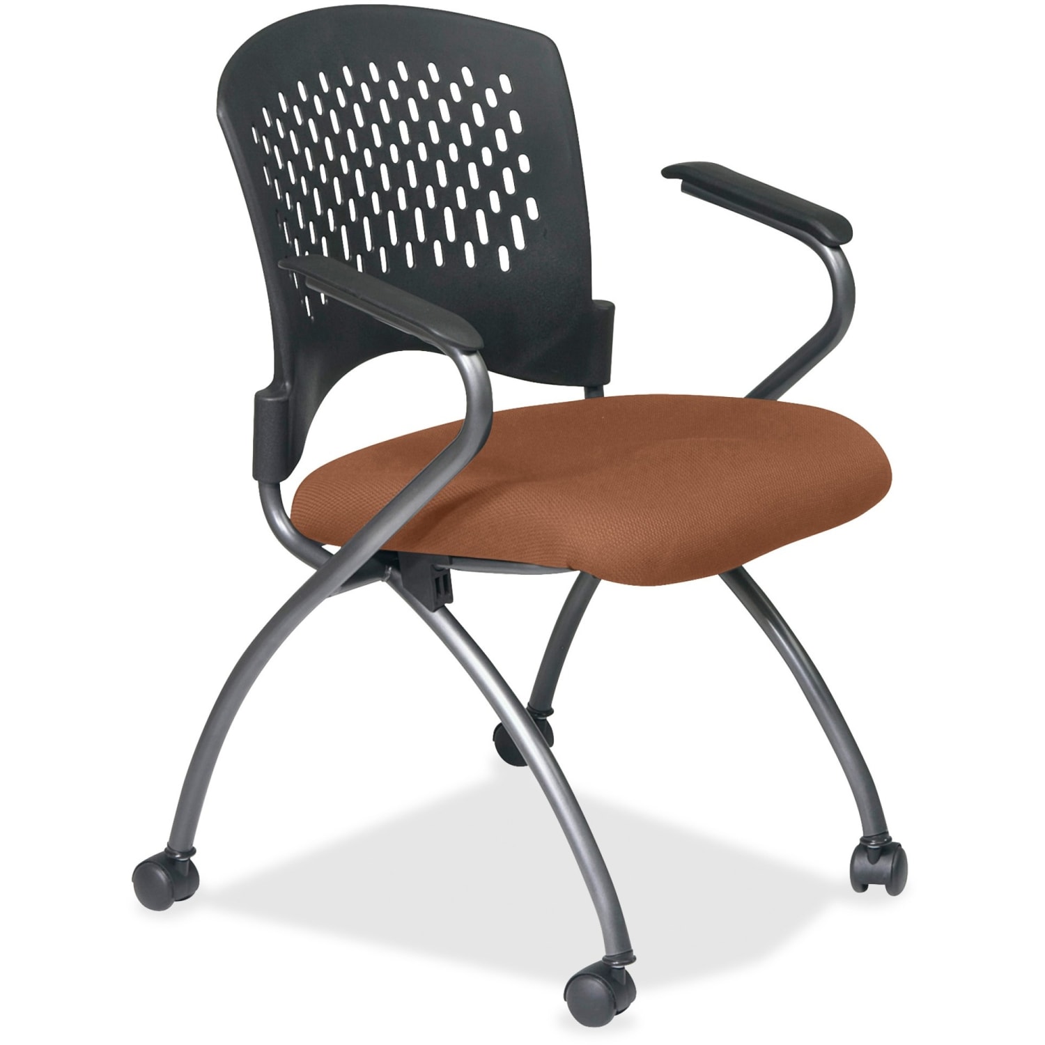 Office Star Folding Chair With Casters Deluxe CoalTitanium Set Of 2 PopularChairscom