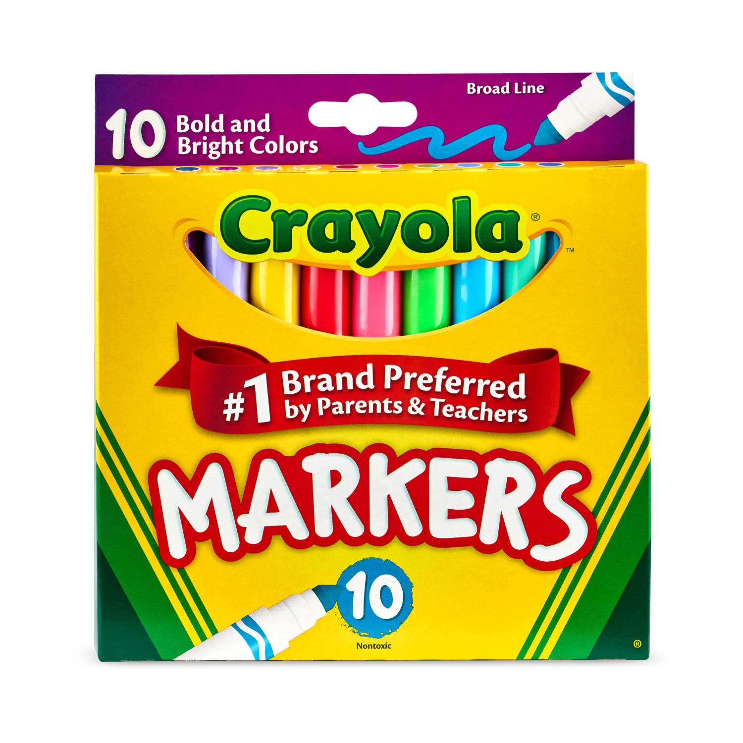 Crayola Bold And Bright Broad Line Markers, Conical Point, White Barrel, Assorted Ink Colors, Box Of 10 Markers