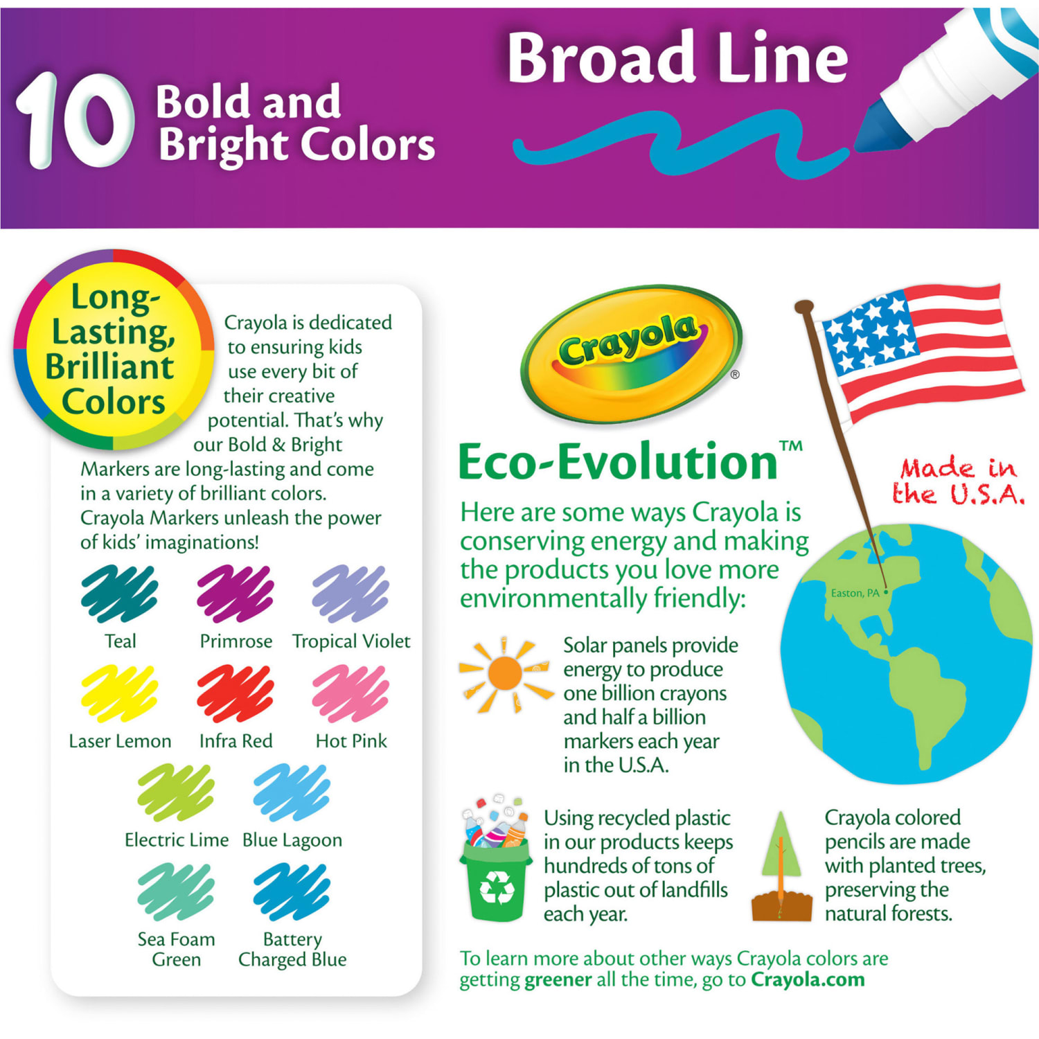 Crayola Bold And Bright Broad Line Markers, Conical Point, White Barrel, Assorted Ink Colors, Box Of 10 Markers - Image 5