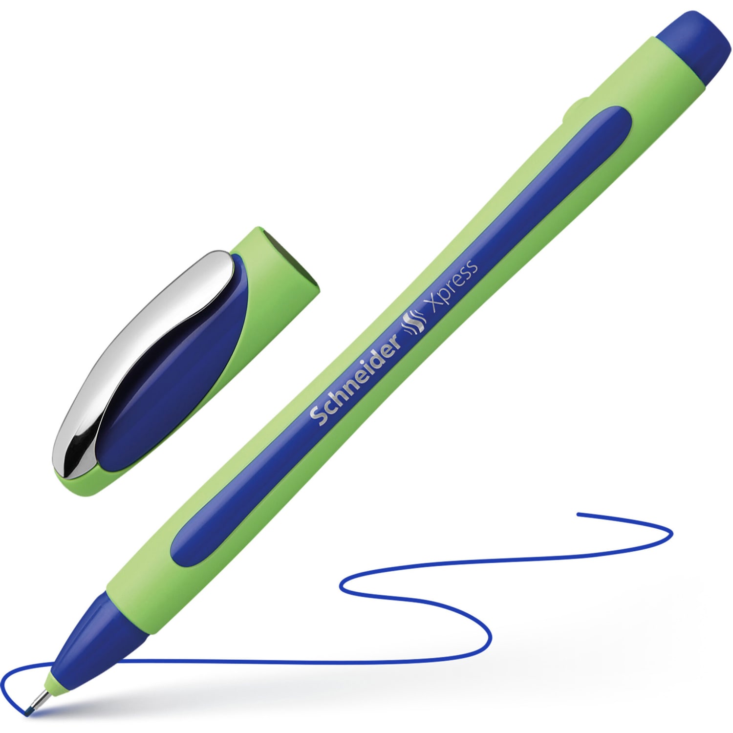Rediform Schneider Xpress Premium Fineliner Pens, Fine Point, 0.8 mm, Blue/Green Barrel, Blue Ink, Pack Of 10 Pens - Image 4