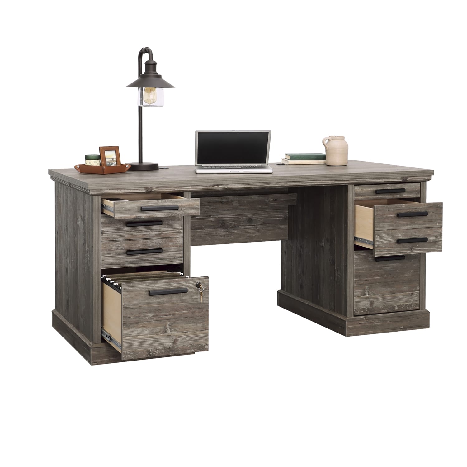Sauder Aspen Post 65inW Executive Computer Desk, Pebble Pine - Image 3