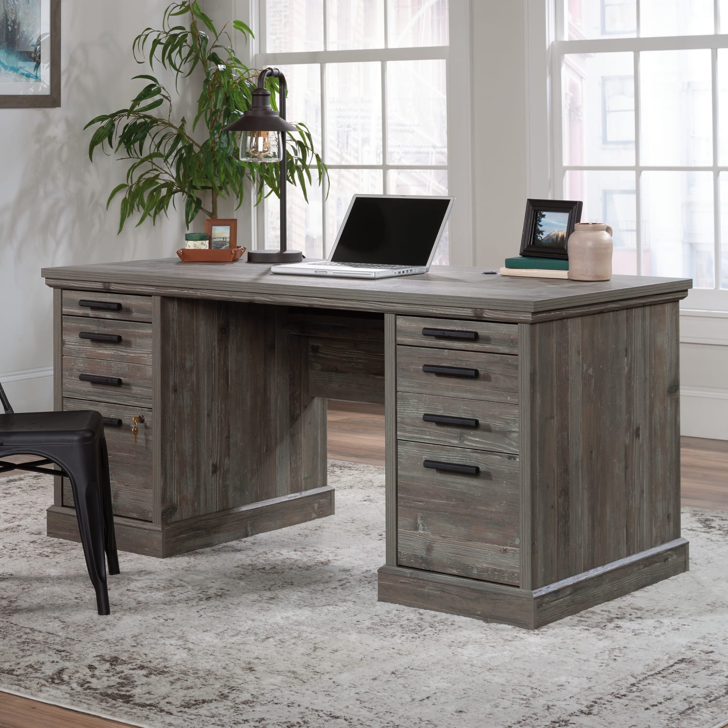 Sauder Aspen Post 65inW Executive Computer Desk, Pebble Pine - Image 4