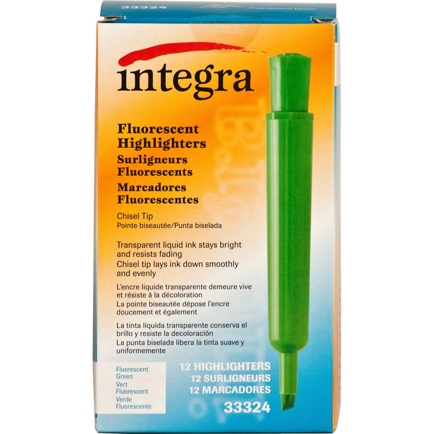 Integra Chisel Desk Liquid Highlighters - Chisel Marker Point Style - Green - 1 Dozen - Image 4