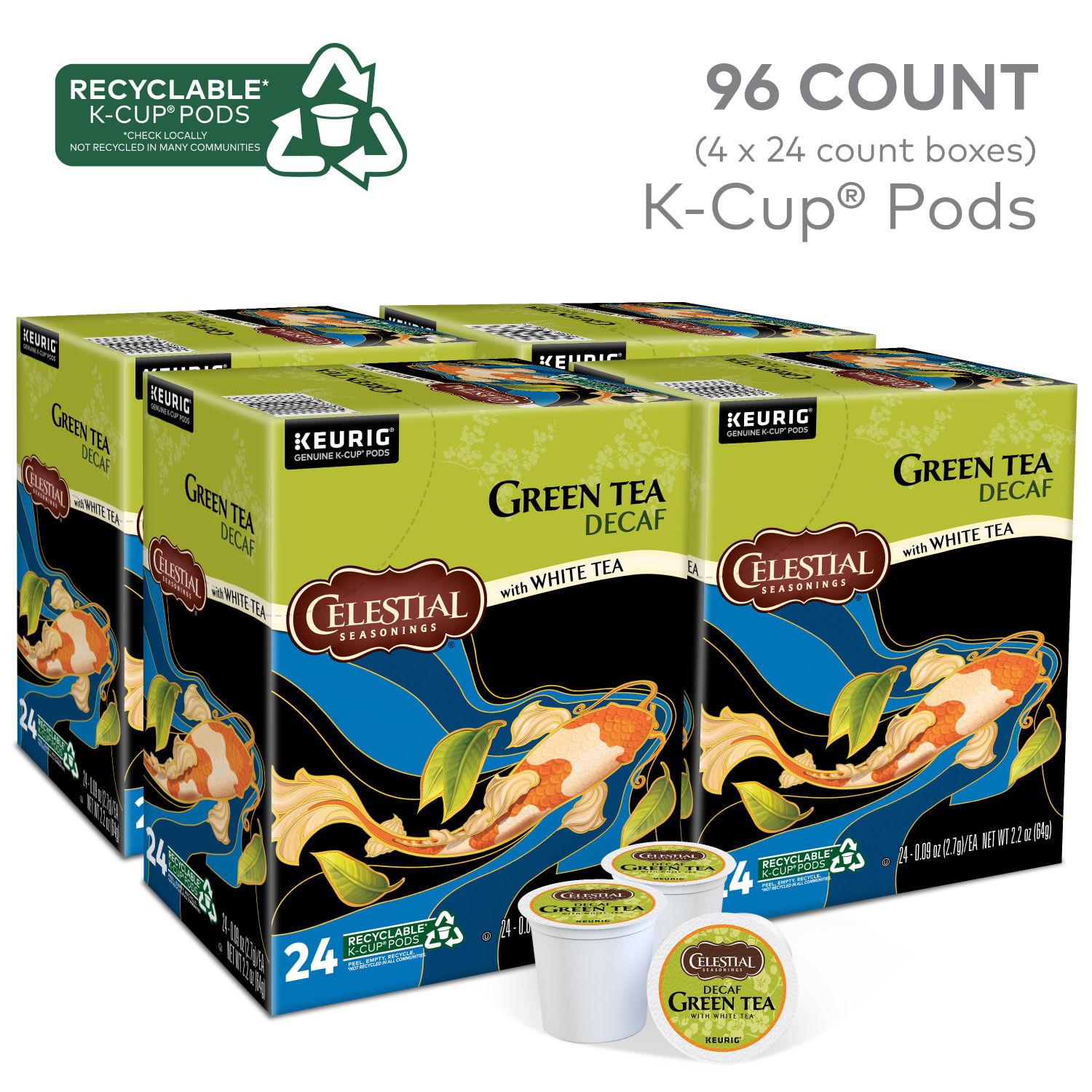 Celestial Seasonings Natural Antioxidant Decaf Green Tea Keurig Single-Serve K-Cup Pods, 24 Pods Per Pack, Case Of 4 Packs - Image 3