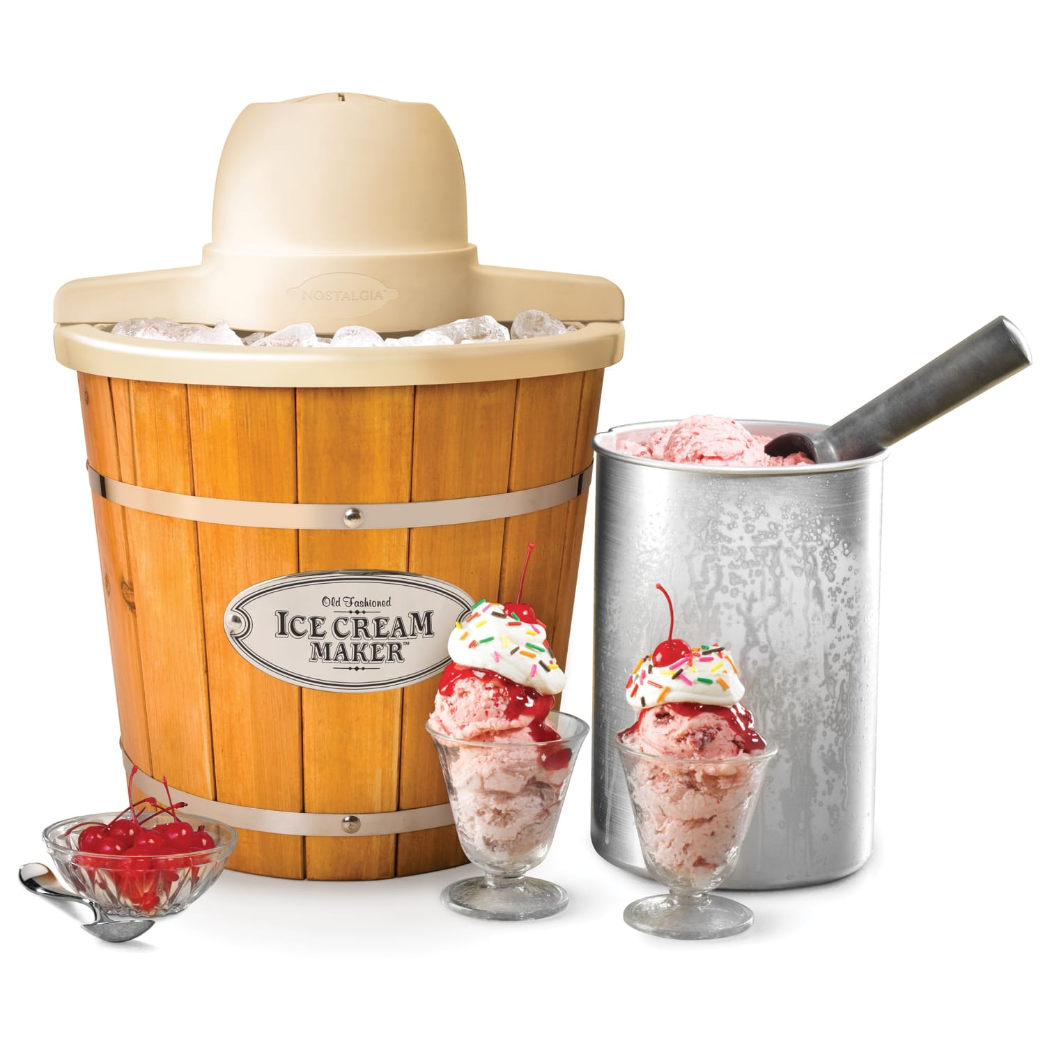 Nostalgia Electrics WICM4L Electric Wood Bucket Ice Cream Maker, Brown - Image 3