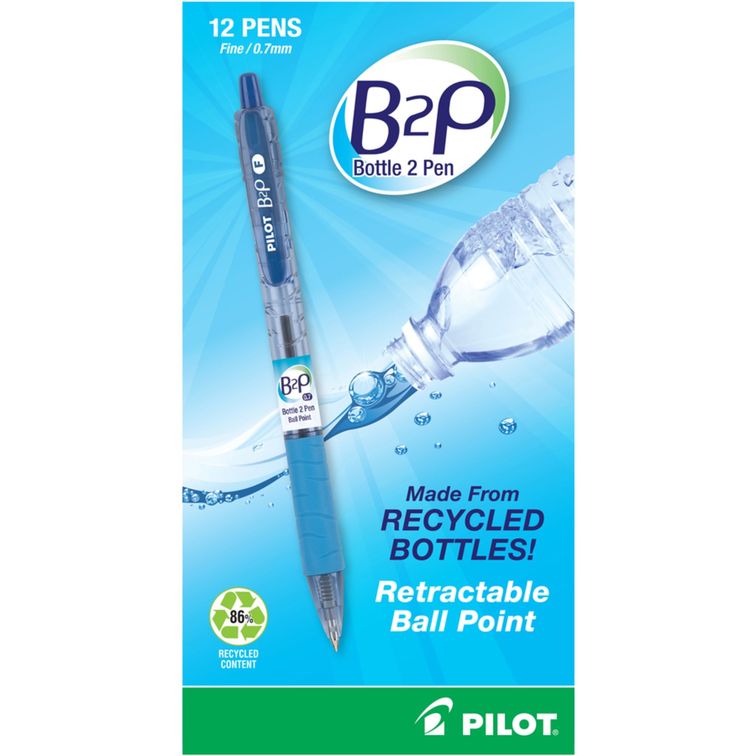 Pilot Bottle To Pen B2P Retractable Ballpoint Pens, Fine Point, 0.7 mm, Blue Ink, Pack Of 12 Pens - Image 4