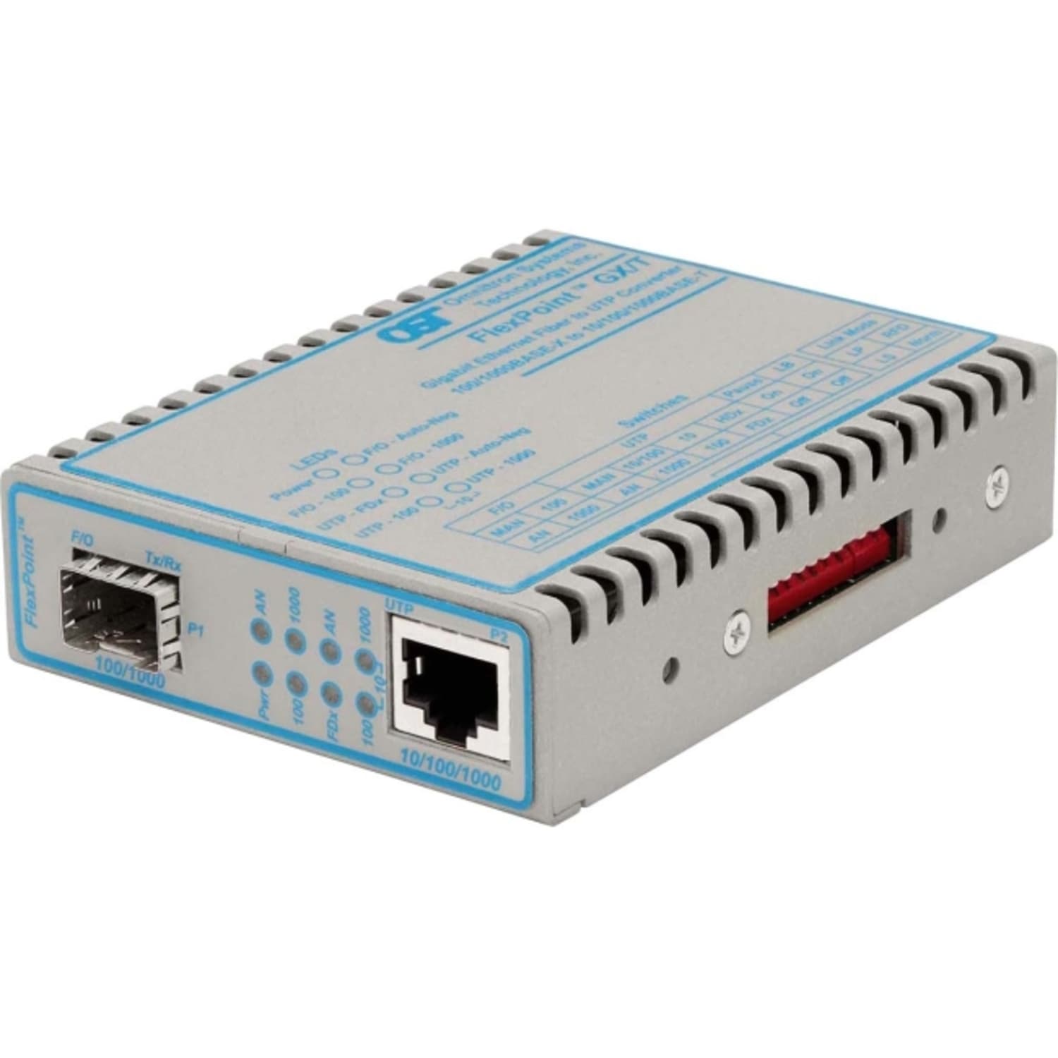Omnitron FlexPoint 10/100/1000 Gigabit Ethernet Fiber Media Converter RJ45 SFP - 1x 10/100/1000BASE-T; 1x 100/1000BASE-X; Univ. AC Powered - 4719-2 - Image 3