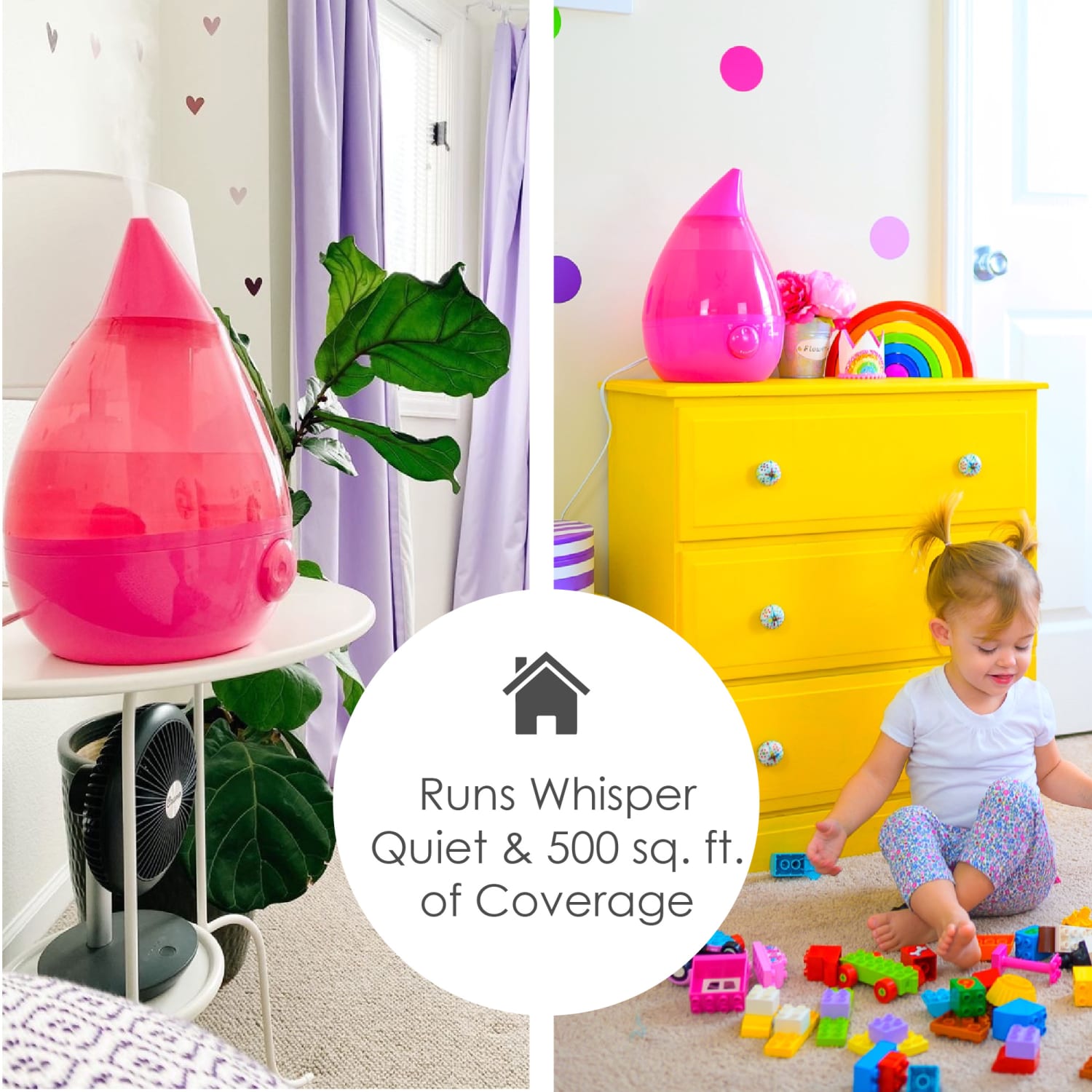 Crane Drop Ultrasonic Cool Mist Humidifier, 1 Gallon, 8-5/8inH x 8-5/8inW x 13-3/8inD, Pink - Image 5