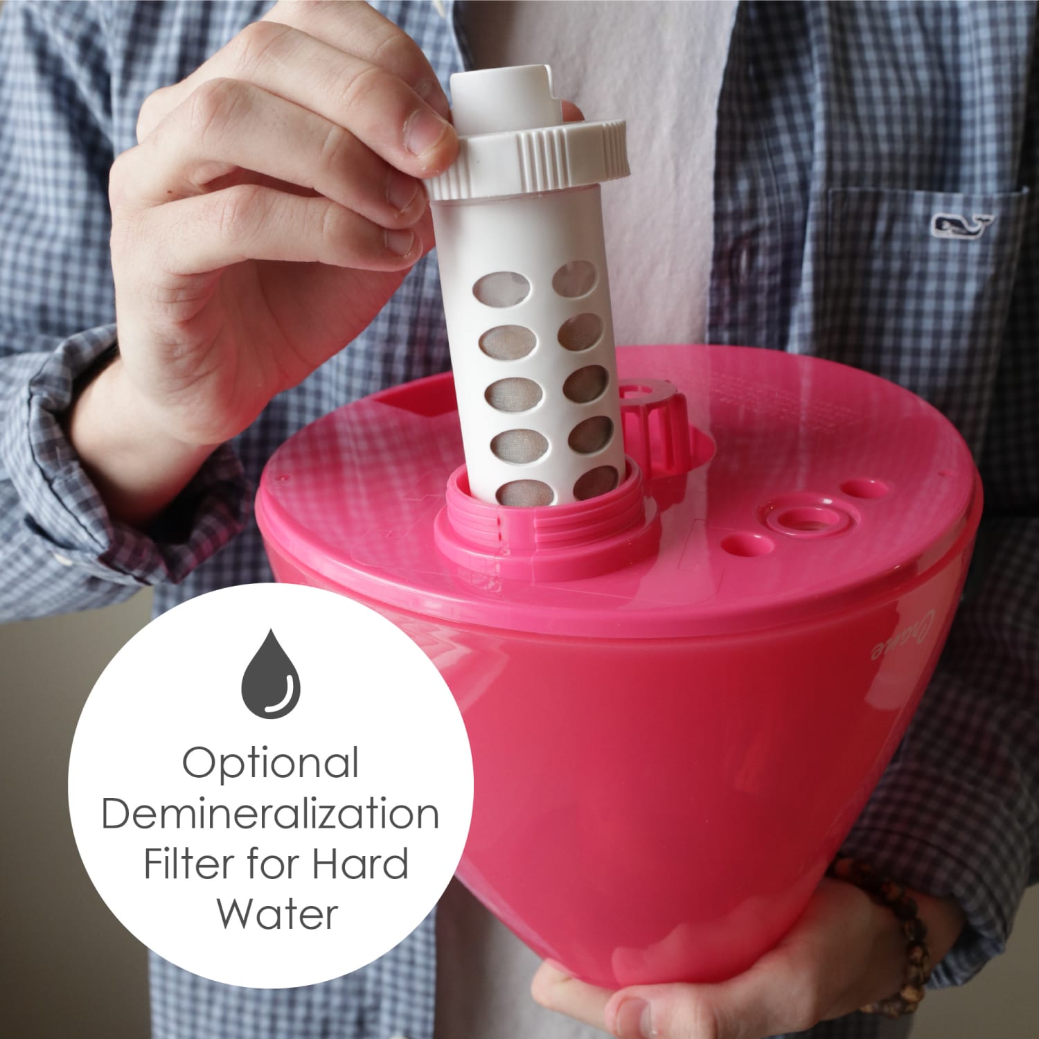 Crane Drop Ultrasonic Cool Mist Humidifier, 1 Gallon, 8-5/8inH x 8-5/8inW x 13-3/8inD, Pink - Image 6