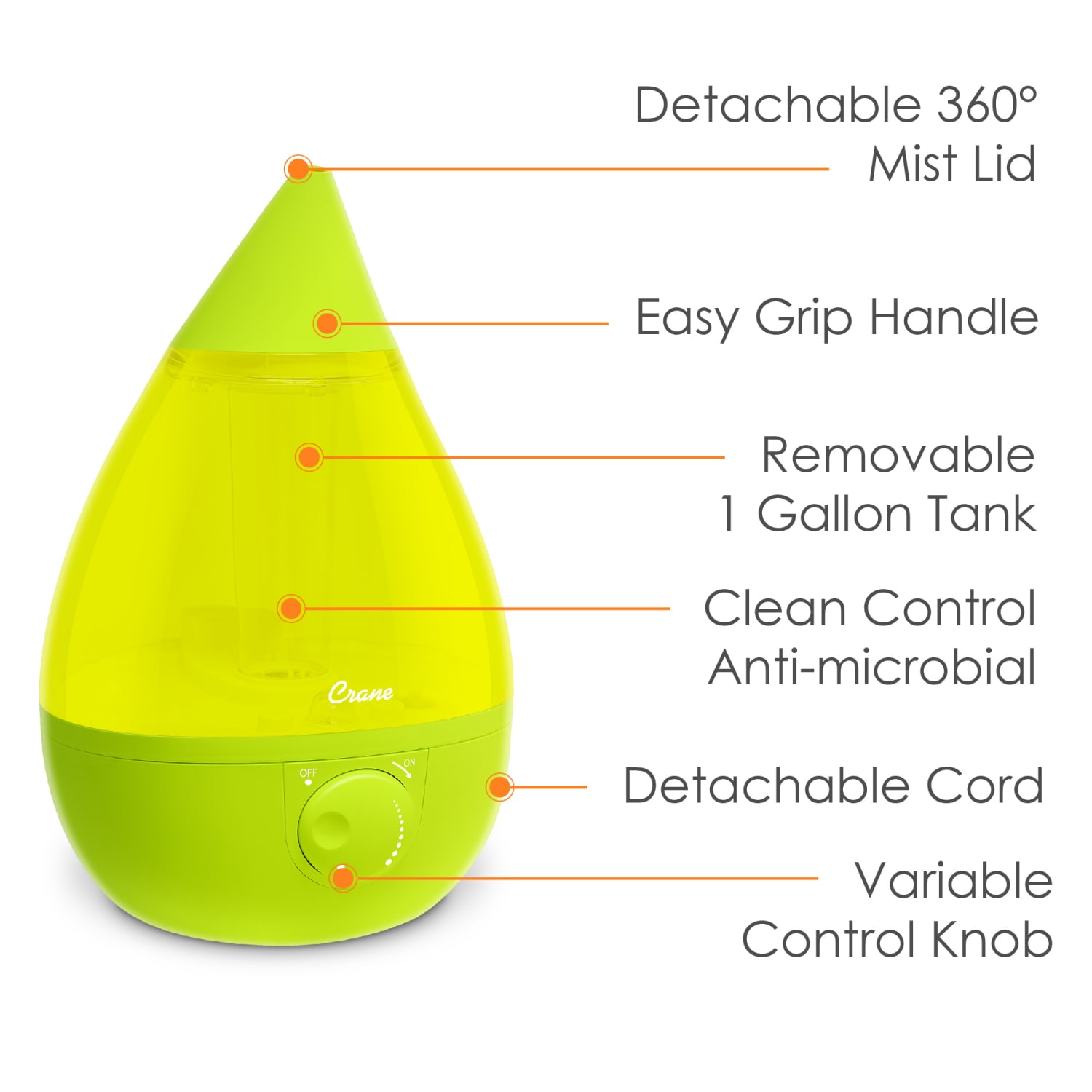 Crane Drop Ultrasonic Cool Mist Humidifier, 1 Gallon, 8-5/8inH x 8-5/8inW x 13-3/8inD, Green - Image 5