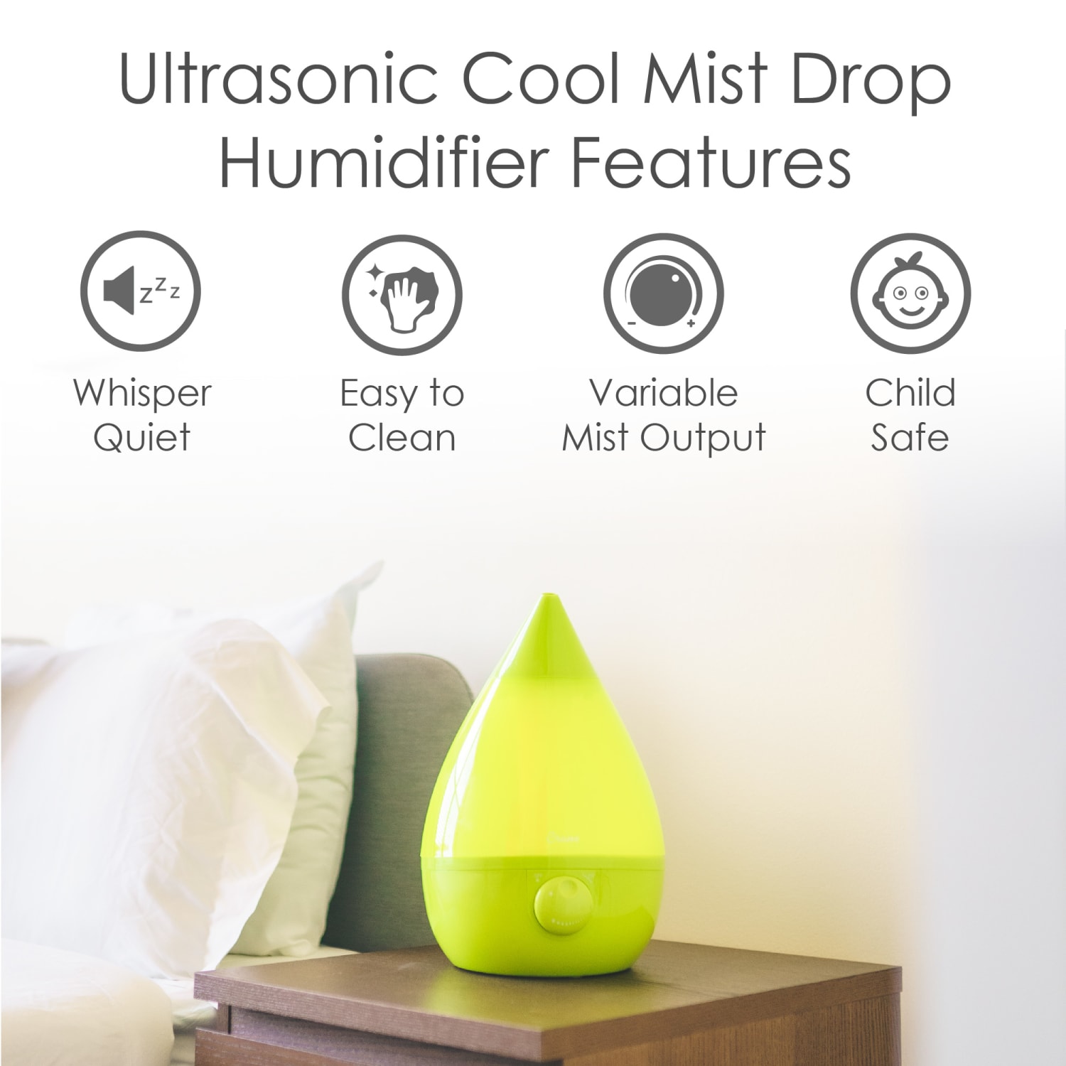 Crane Drop Ultrasonic Cool Mist Humidifier, 1 Gallon, 8-5/8inH x 8-5/8inW x 13-3/8inD, Green - Image 6