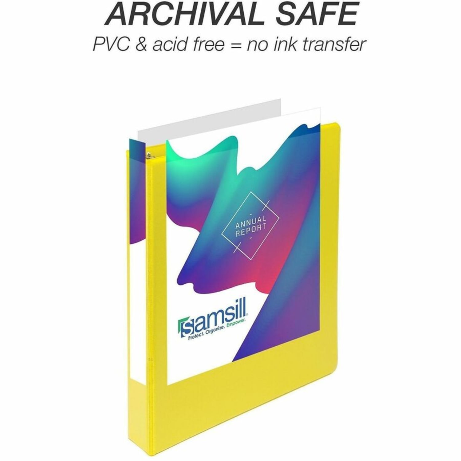 Samsill Durable Three-Ring View Binder - 1in Binder Capacity - 225 Sheet Capacity - Fastener(s): 3 x D-Ring - Pocket(s): 2, Internal - Polypropylene, Chipboard - Yellow - Recycled - Durable, PVC-free, Ink-transfer Resistant, Clear Overlay, Sturdy - 1 Each - Image 6