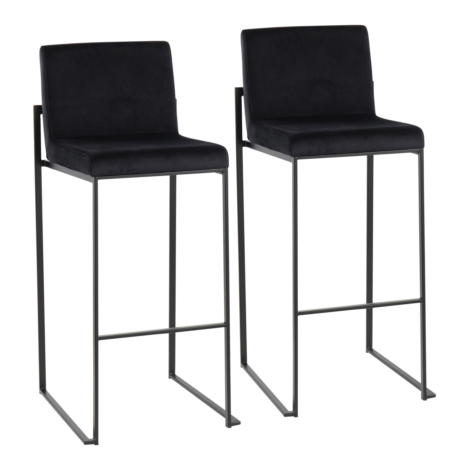 LumiSource Fuji High-Back Bar Stools, Black/Black, Set Of 2 Stools, B30FUJIHBBKVBK2