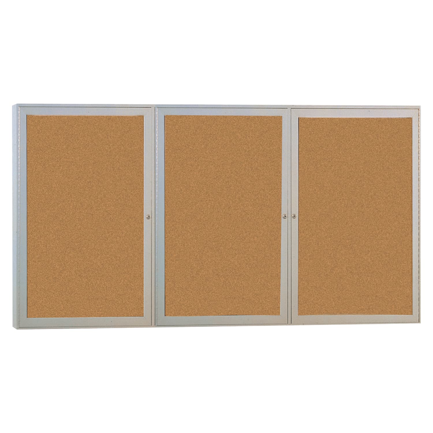Ghent 3-door Enclosed Cork Bulletin Board - 48in Board Height x 72in Board Width - Natural Cork Surface - Self-healing, Shatter Resistant, Tamper Proof, Locking Door - Satin Aluminum Frame - 2.3in Depth - 1 Each - Image 3
