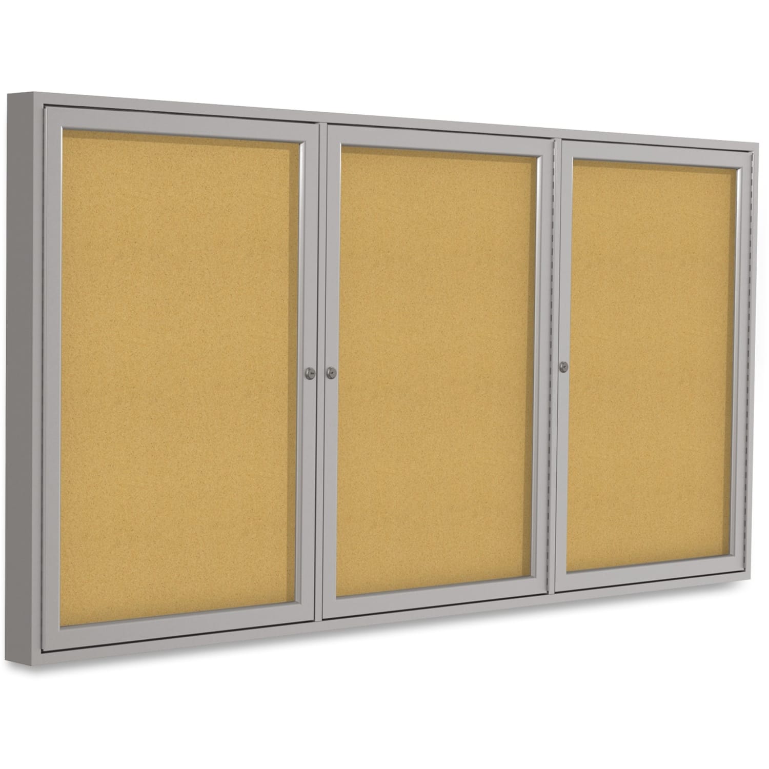 Ghent 3-door Enclosed Cork Bulletin Board - 48in Board Height x 72in Board Width - Natural Cork Surface - Self-healing, Shatter Resistant, Tamper Proof, Locking Door - Satin Aluminum Frame - 2.3in Depth - 1 Each - Image 4
