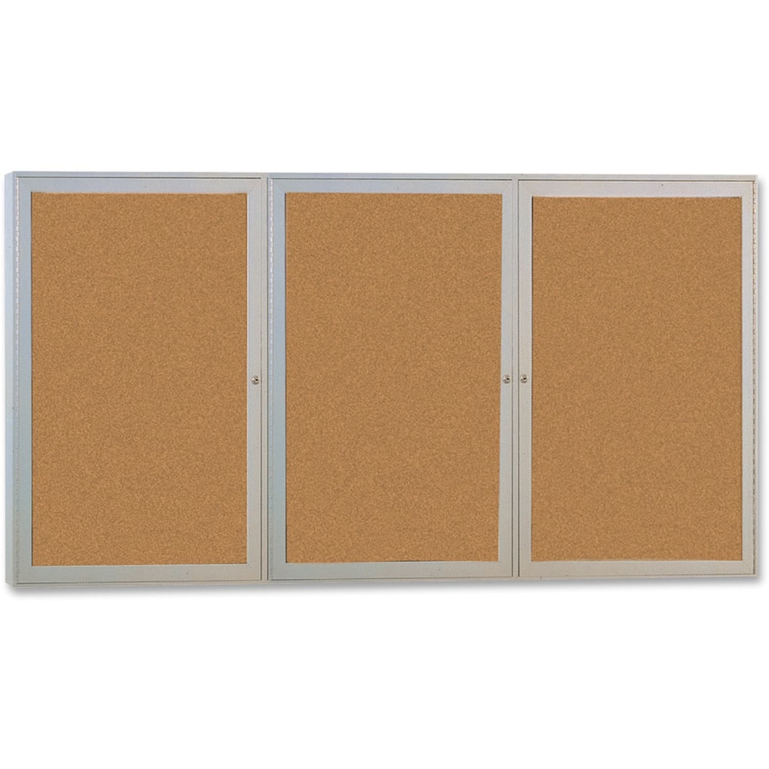 Ghent 3-door Enclosed Cork Bulletin Board - 48in Board Height x 72in Board Width - Natural Cork Surface - Self-healing, Shatter Resistant, Tamper Proof, Locking Door - Satin Aluminum Frame - 2.3in Depth - 1 Each - Image 5