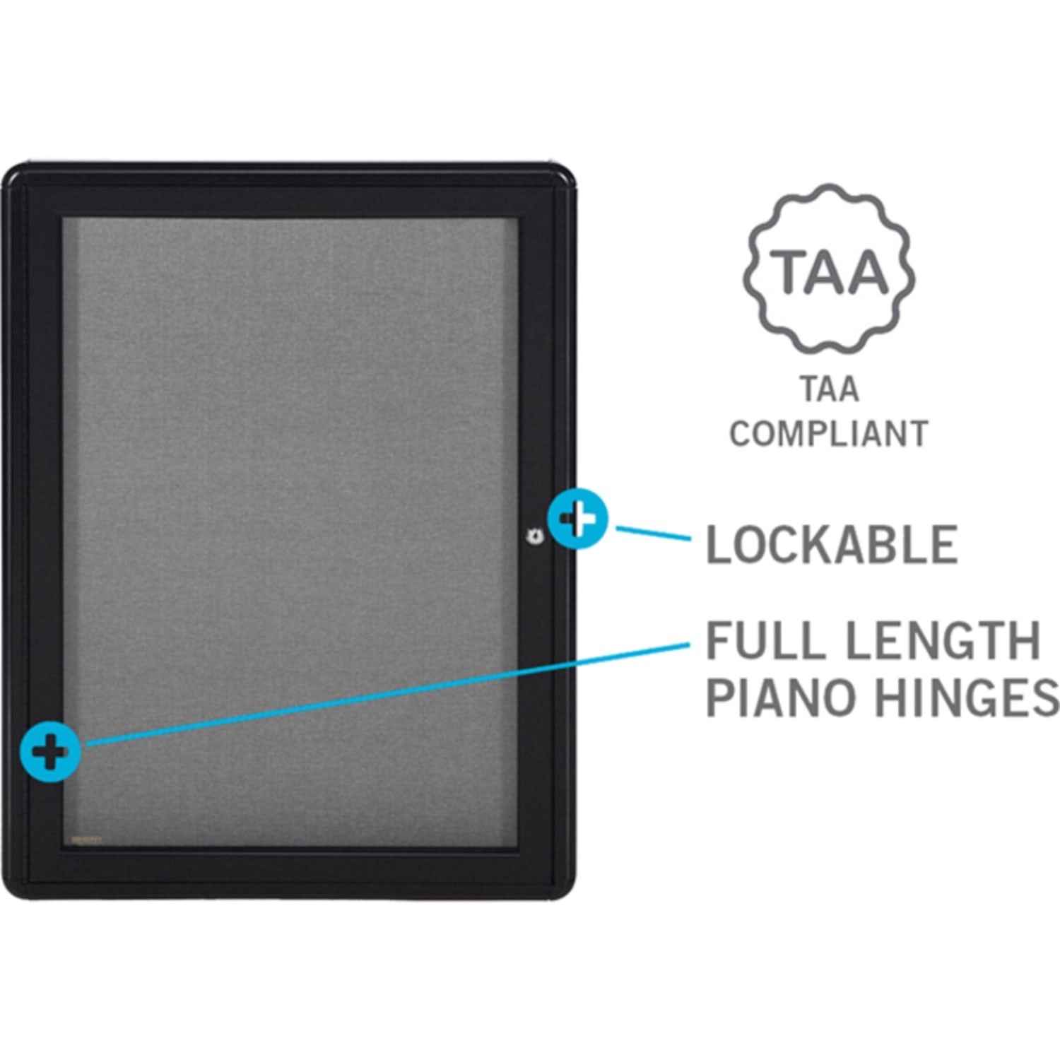 Ghent Ovation 1-Door Enclosed Fabric Tackboard, 34in x 24in, Gray, Black Aluminum Frame - Image 5