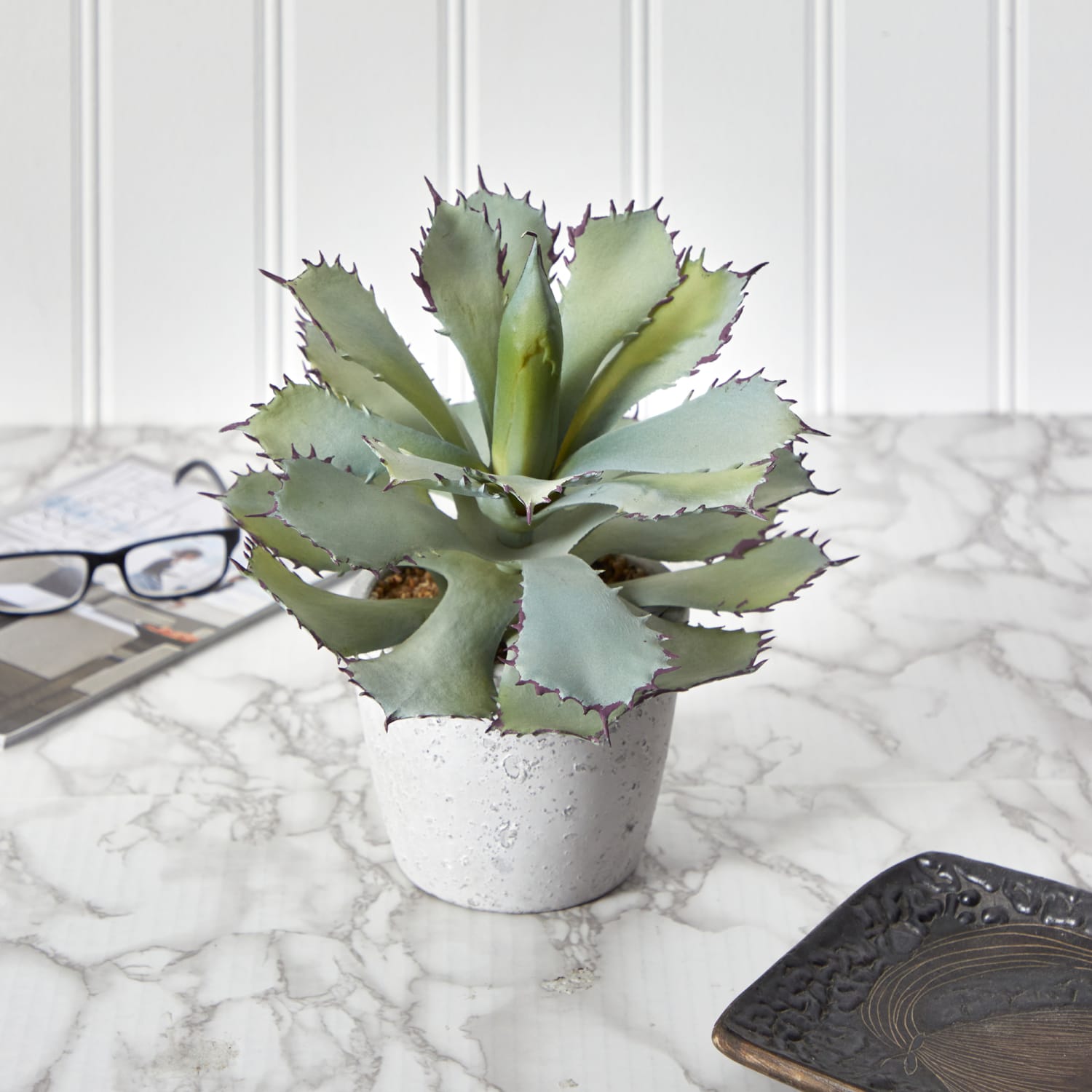 Nearly Natural Succulent 11inH Artificial Plant With Planter, 11inH x 10inW x 10inD, Green/White - Image 5