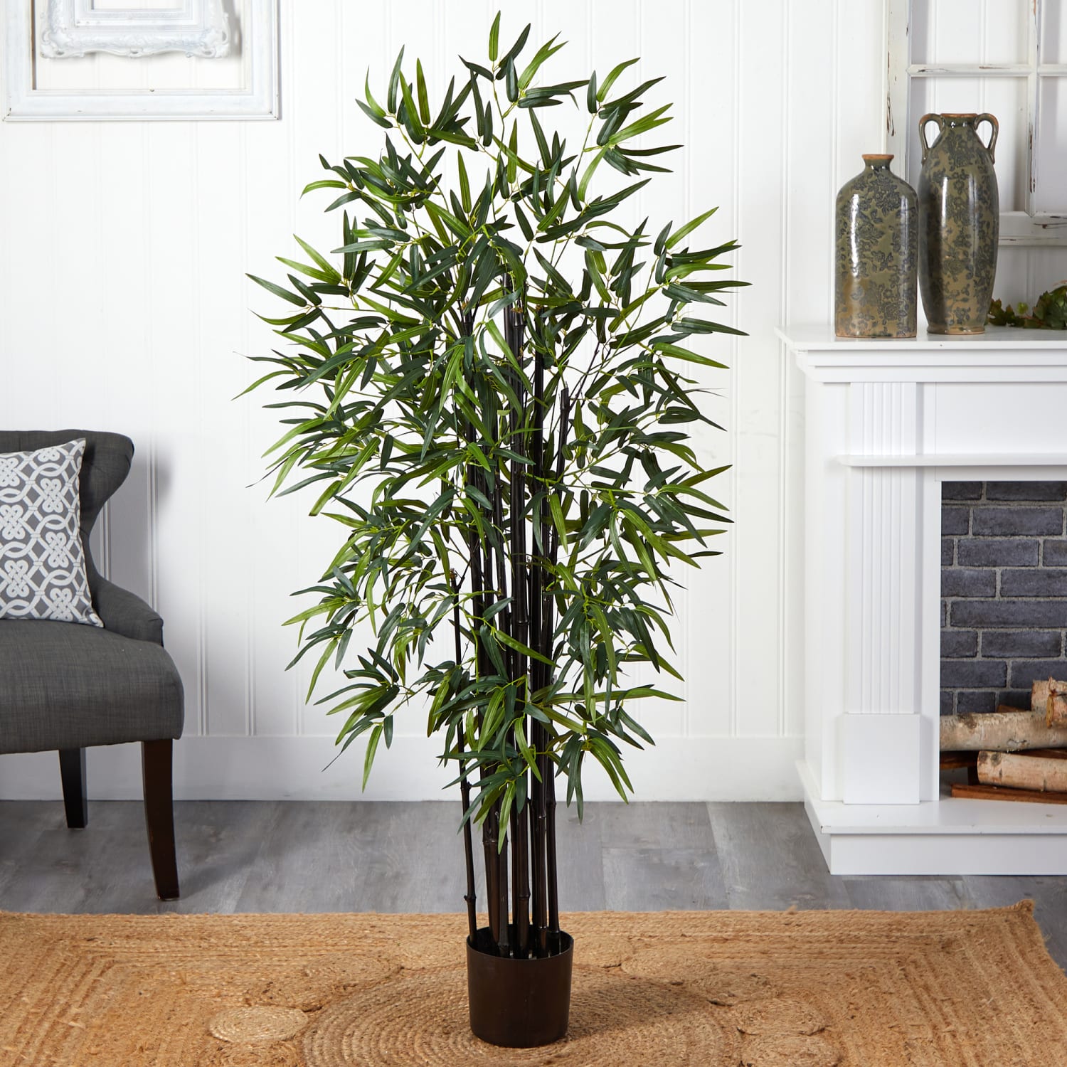 Nearly Natural Black Bamboo 60inH Plastic Tree With Pot, 60inH x 31-1/2inW x 31-1/2inD, Green - Image 5