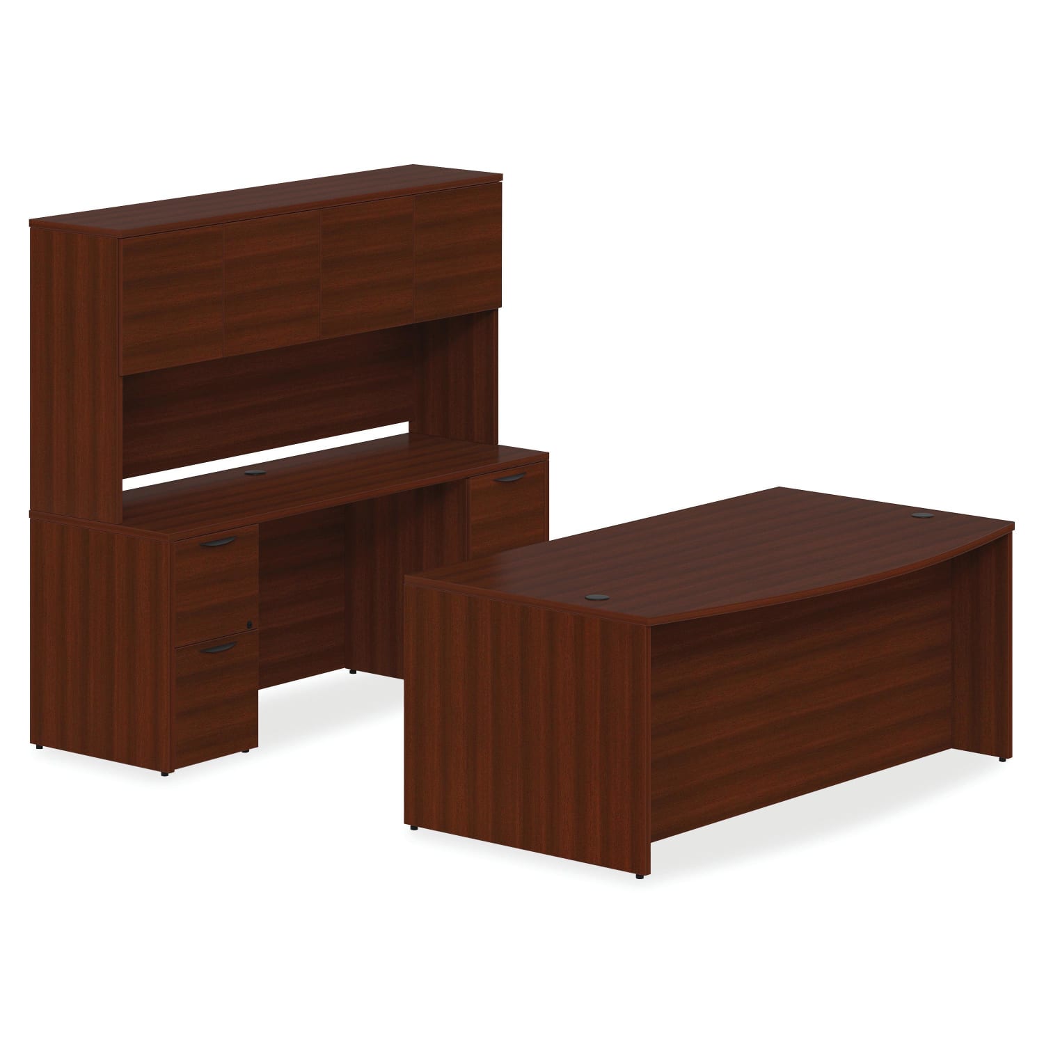 Lorell Prominence 2.0 66inW Double-Pedestal Credenza Computer Desk, Mahogany - Image 6
