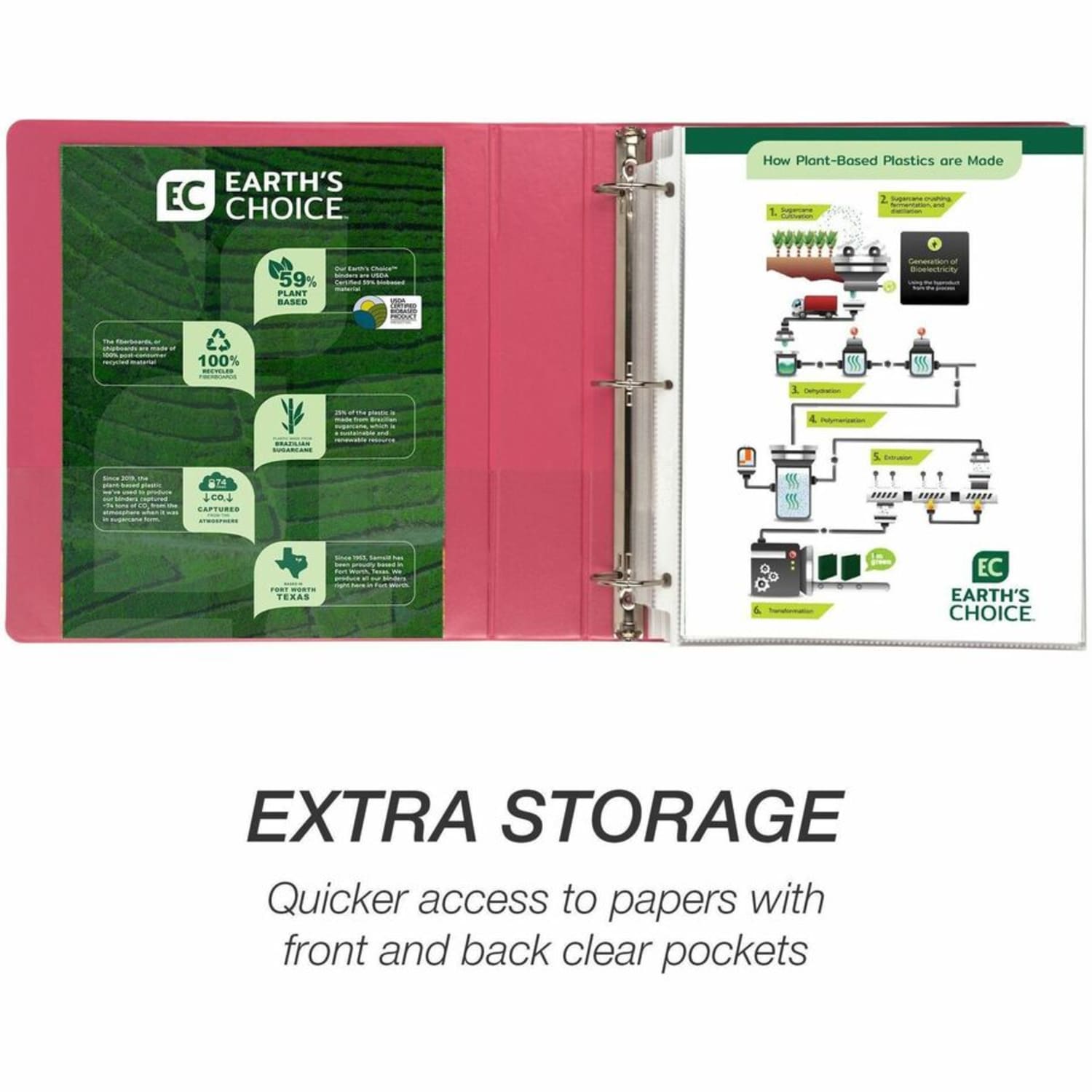 Samsill Earths Choice Plant-based View Binders - 1 1/2in Binder Capacity - Letter - 8 1/2in x 11in Sheet Size - 3 x Round Ring Fastener(s) - Chipboard, Polypropylene, Plastic - Berry - Recycled - Image 6