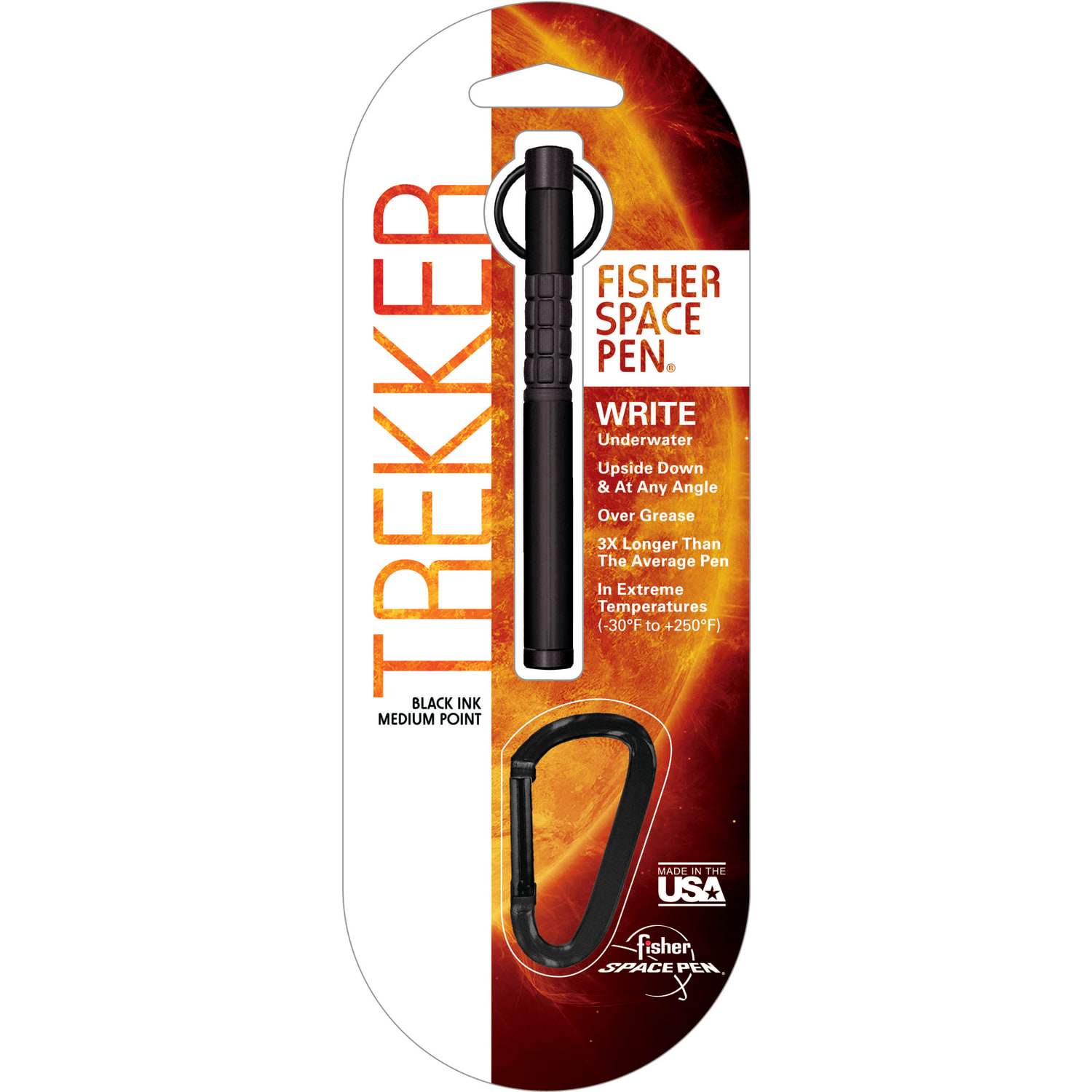 Fisher Bullet Space Pen With Caribiner And Neck Cord, Trekker, Bold Point, 1.1 mm, Black Matte Barrel, Black Ink - Image 4