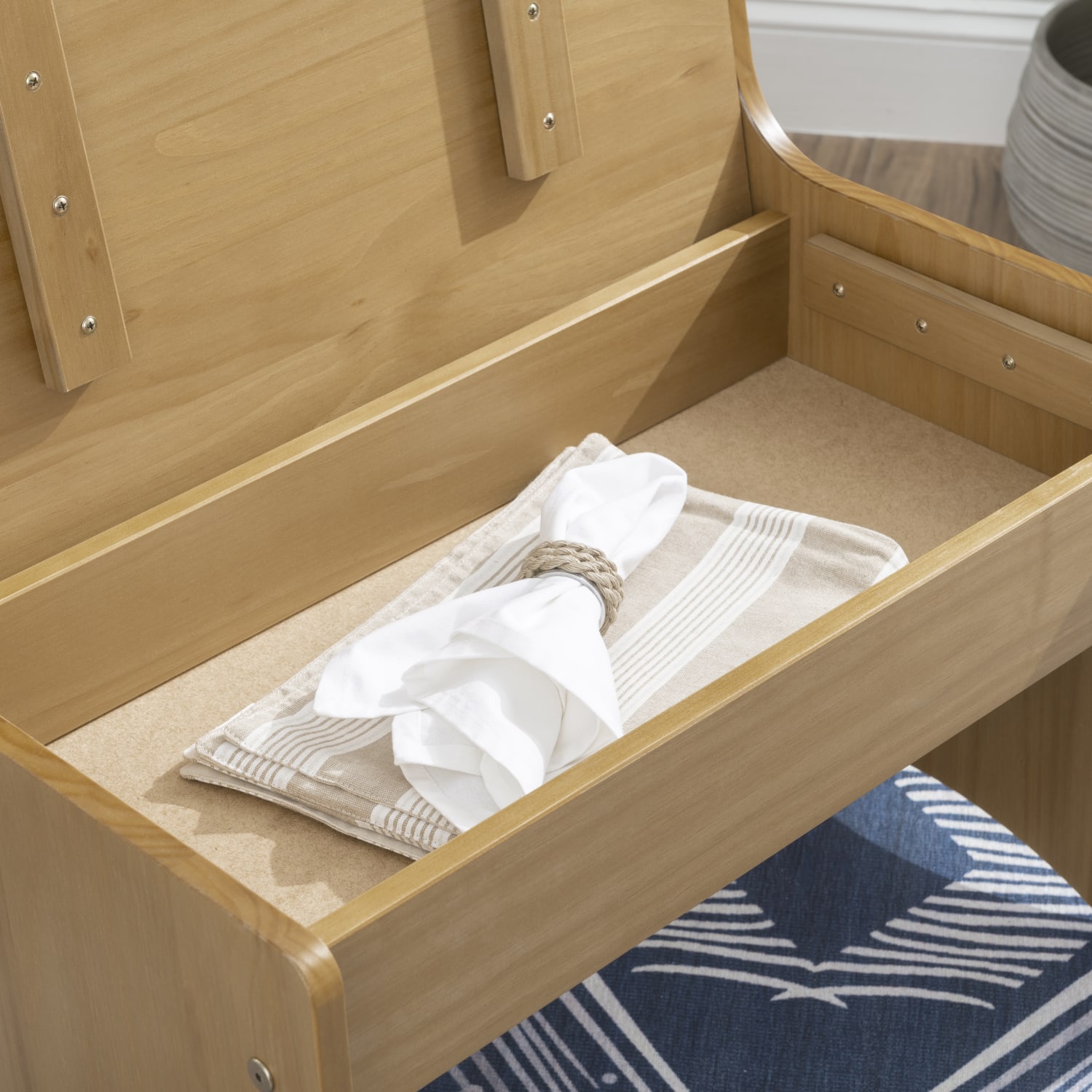 Linon Payson Wooden Storage Bench With Backrest, 33-3/5inH x 27inW x 19-3/4inD, Honey - Image 5