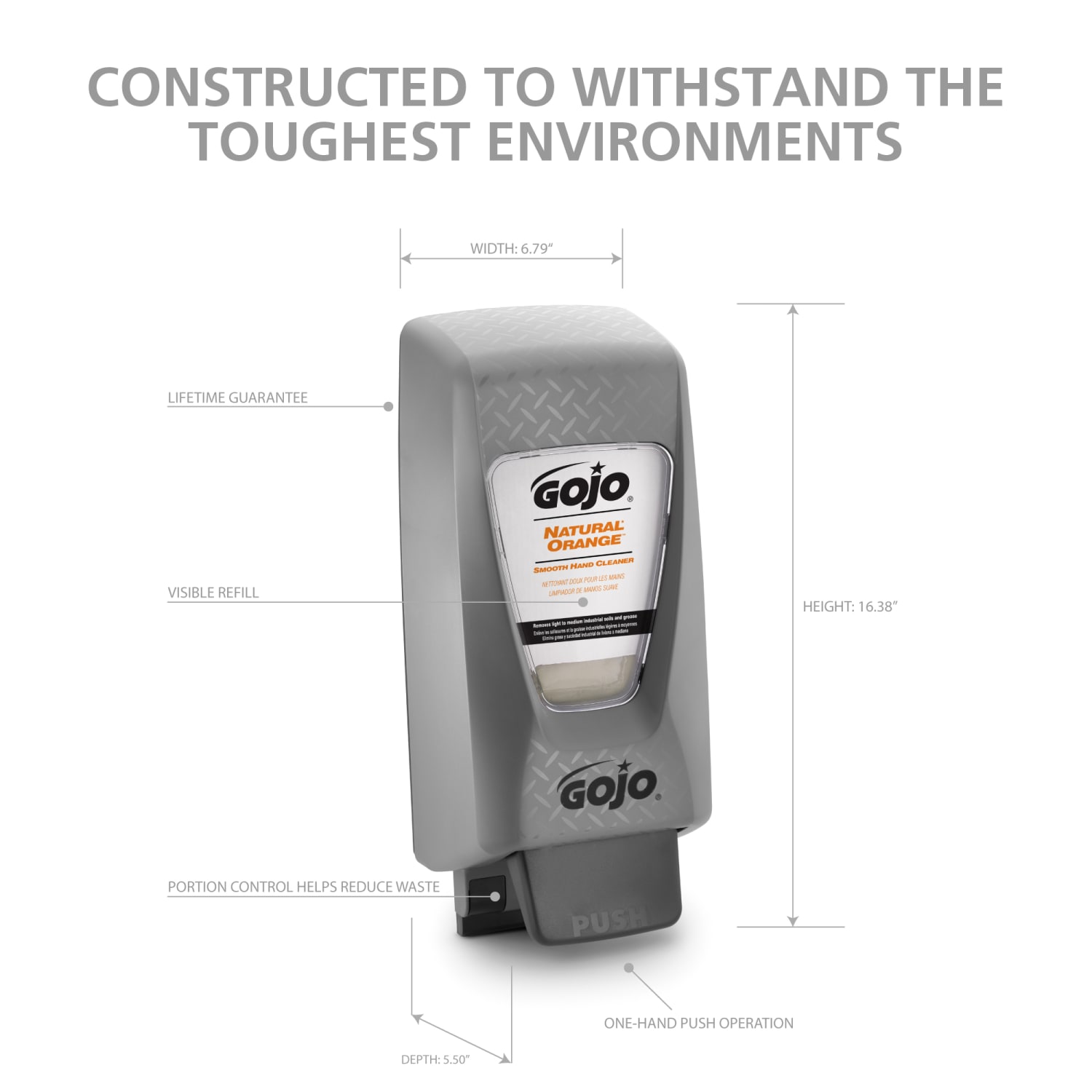 GOJO PRO TDX 2000 Hand Soap Dispenser, 20-1/4inH x 9inW x 5-3/4inD, Gray - Image 3