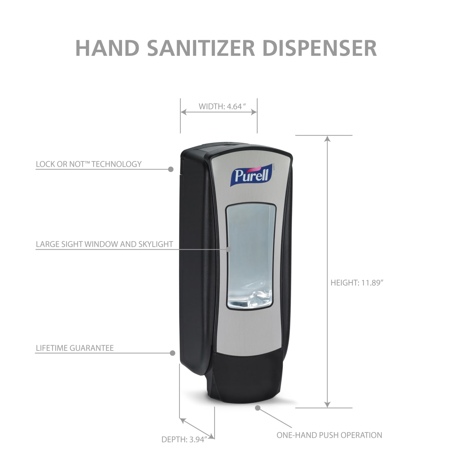 PURELL ADX-12 Dispenser, 200 mL, 4.5 x 4 x 11.25, Chrome/Black - Image 5