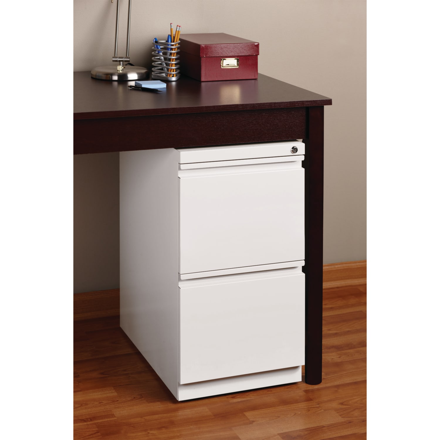 WorkPro 20inD Vertical 2-Drawer Letter-Size Mobile Pedestal File Cabinet, Metal, White - Image 6