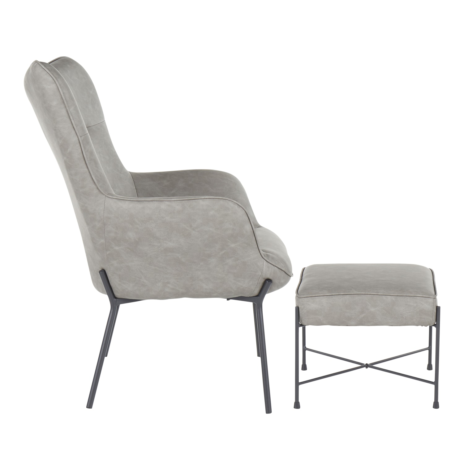 LumiSource Izzy Industrial Lounge Chair And Ottoman Set, Black/Gray - Image 3