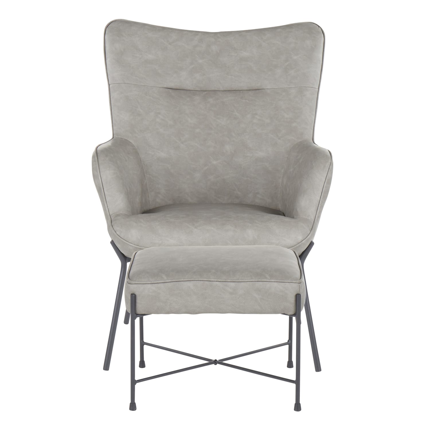 LumiSource Izzy Industrial Lounge Chair And Ottoman Set, Black/Gray - Image 6