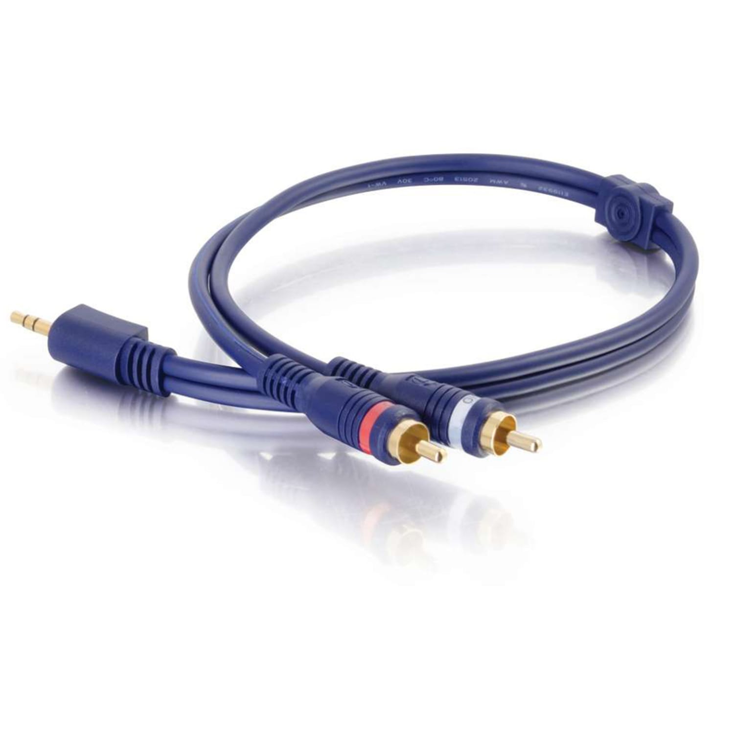 C2G 6ft Velocity One 3.5mm Stereo Male to Two RCA Stereo Male Y-Cable - Mini-phone Male - RCA Male - 6ft - Blue - Image 4