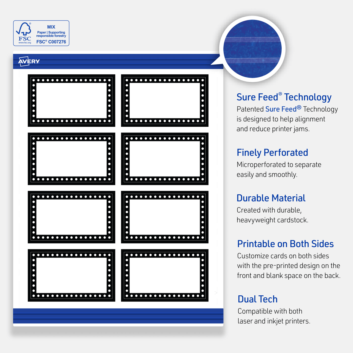 Avery Printable Cards With Sure Feed Technology, 2in x 3-1/2in, Matte White With Black And White Polka Dots, Pack Of 80 - Image 5