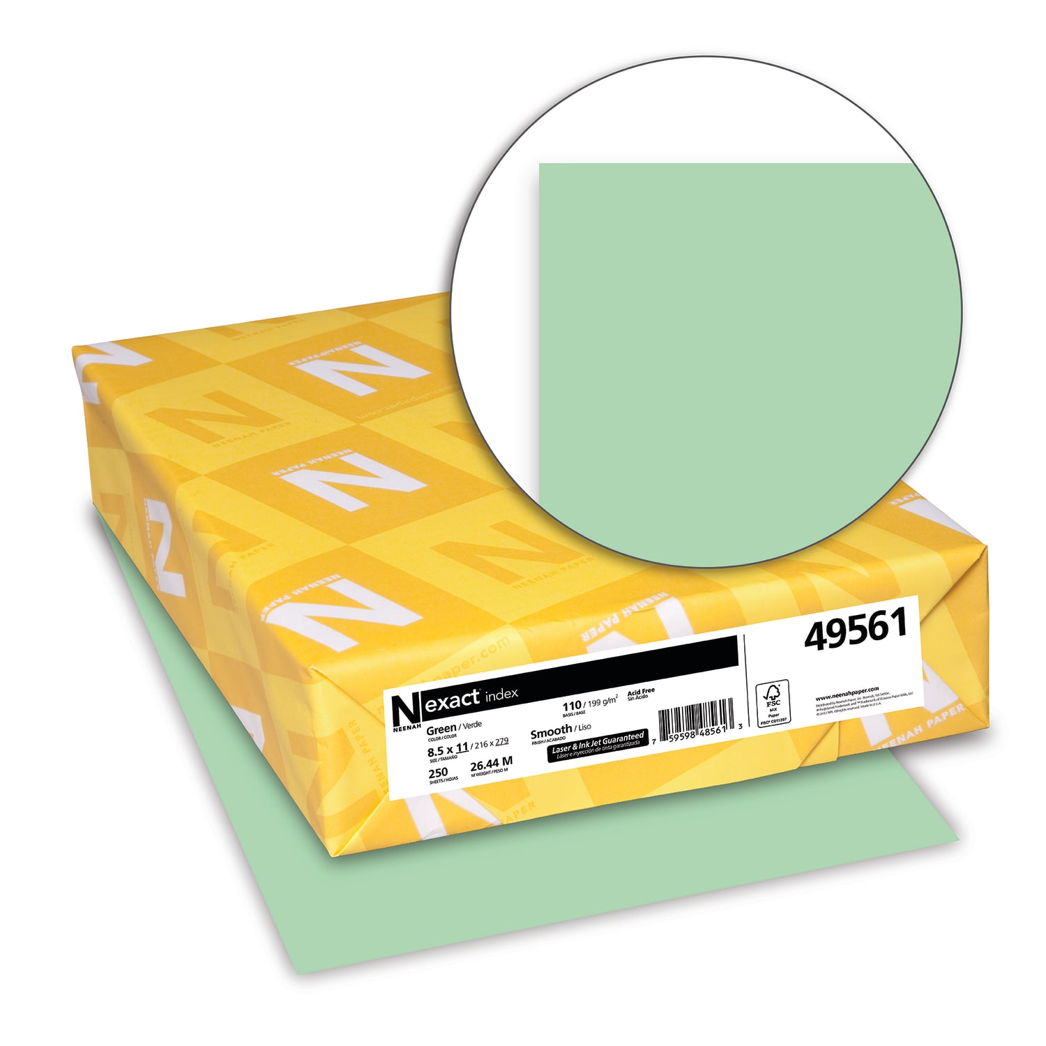 Neenah Exact Index Card Stock, 8 1/2in x 11in, 110 Lb., Green, Pack Of 250 Sheets - Image 3