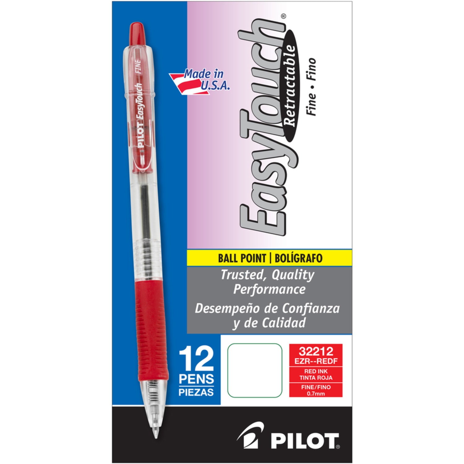 Pilot EasyTouch Retractable Ballpoint Pens, Fine Point, 0.7 mm, Clear Barrels, Red Ink, Pack Of 12 - Image 5