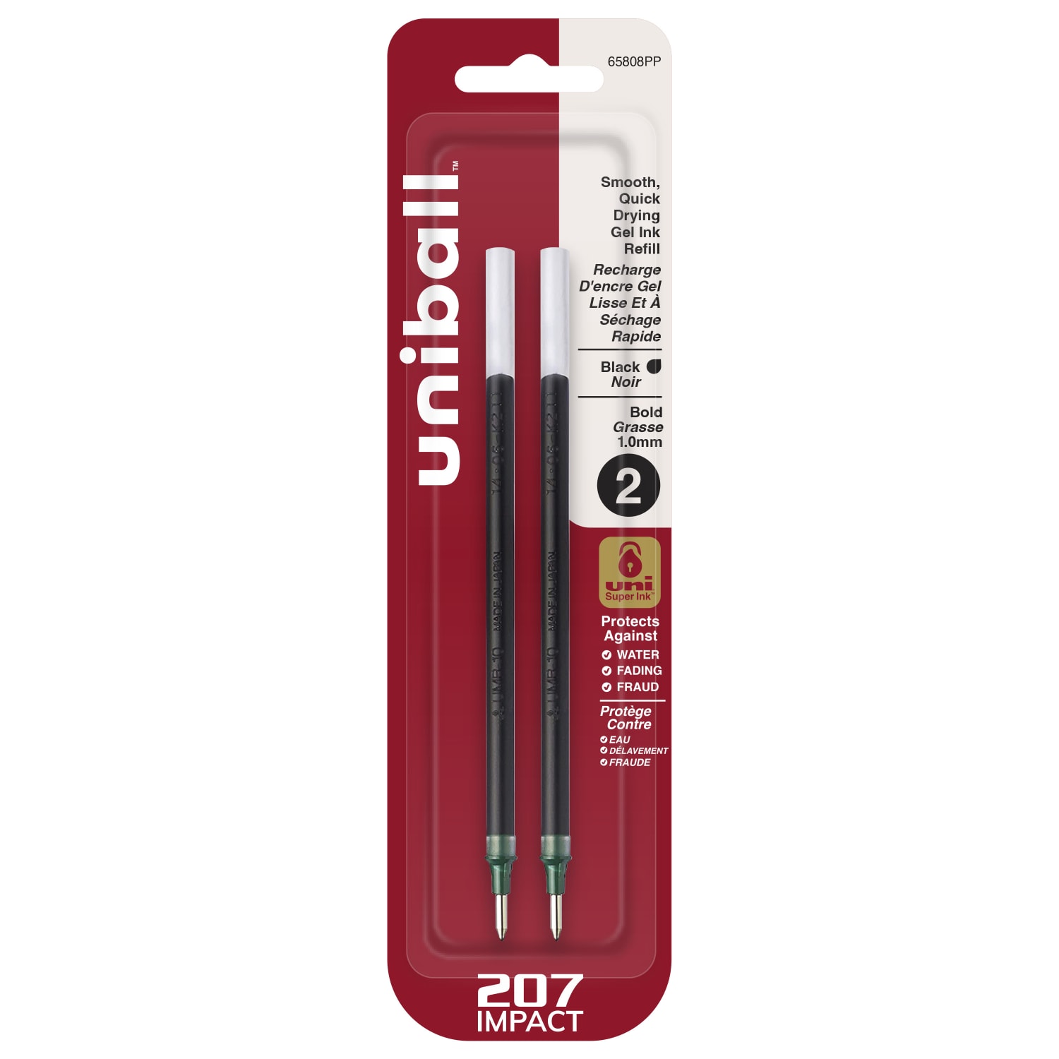 uni-ball 207 Impact Gel Pen Refills, Bold Point, 1.0 mm, Black, Pack Of 2 Refills
