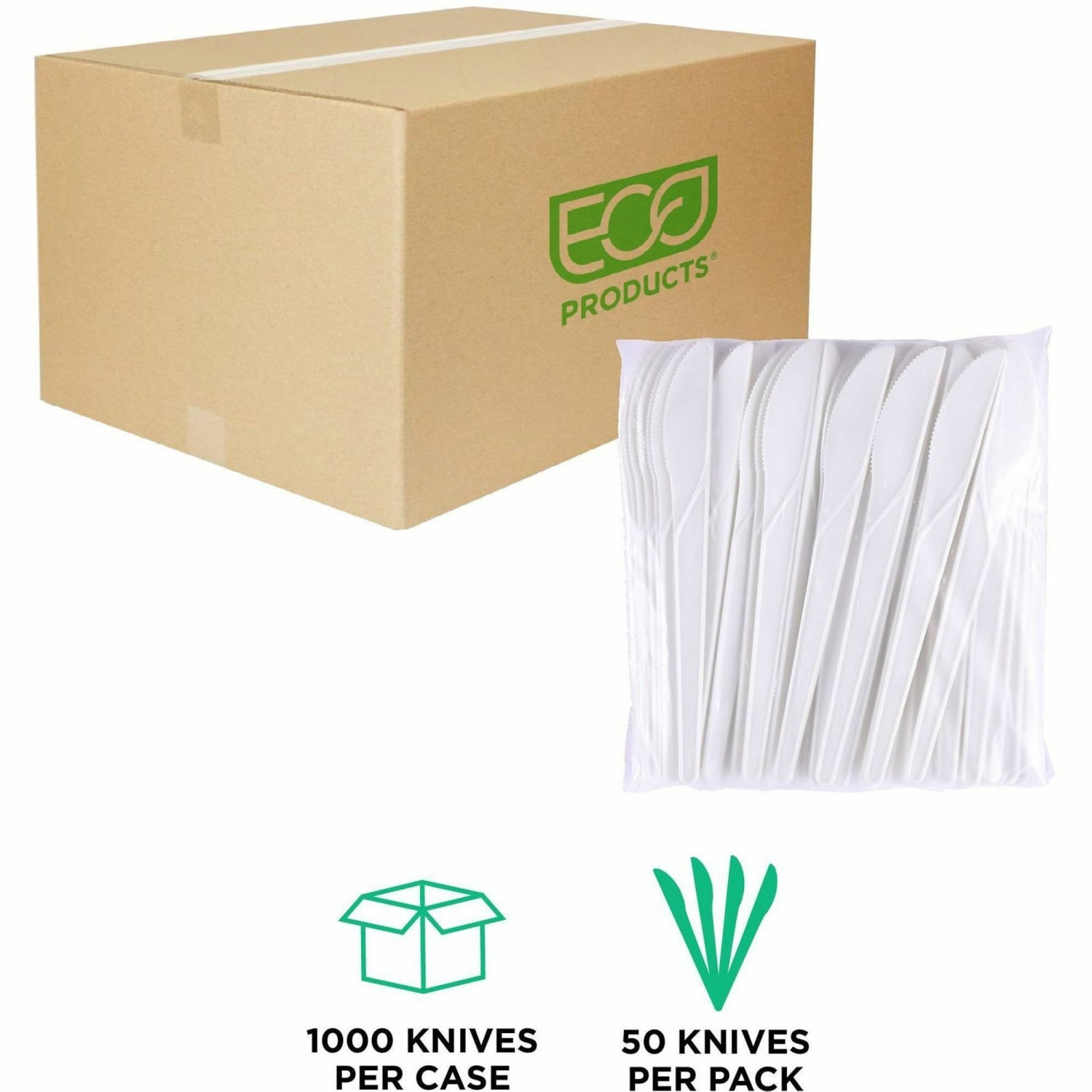 Eco-Products 6in Plantware High-heat Knives - Knife - White - 1000 / Carton - Image 4