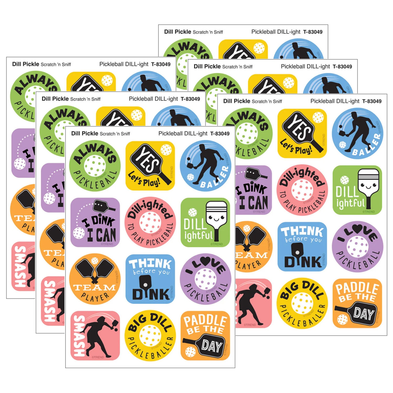 TREND Stinky Stickers, Pickleball Pride, Dill Pickle Scent, 48 Per Pack, Set Of 6 Packs