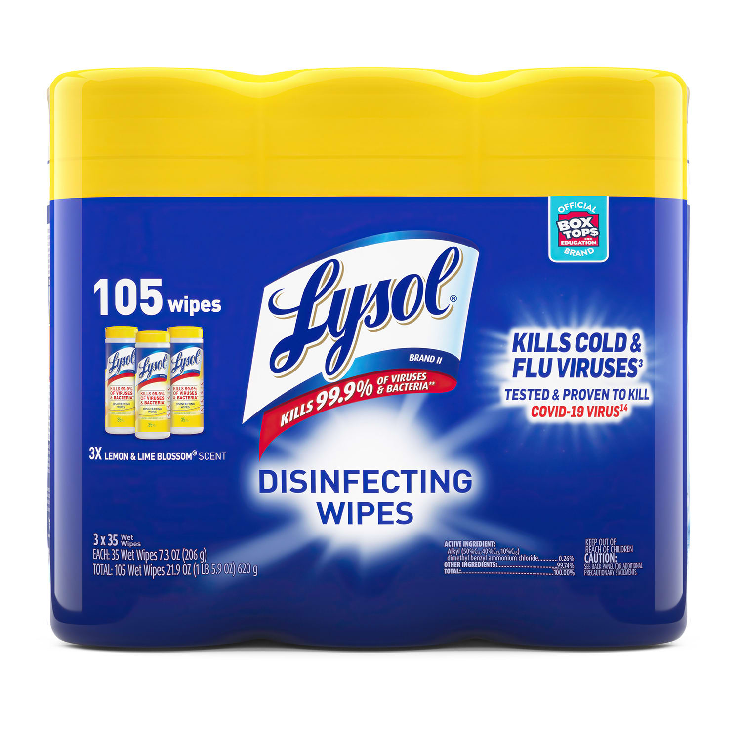 Lysol Disinfecting Wipes, 7in x 7-1/4in, Lemon Scent, 35 Wipes Per Canister, Carton Of 12 Canisters - Image 3