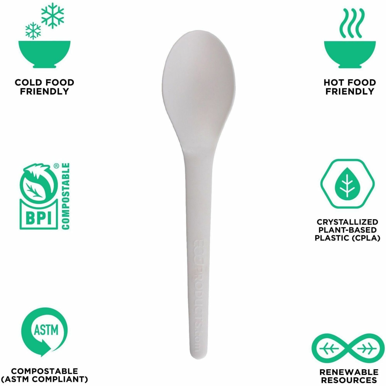 Eco-Products 6in Plantware High-heat Spoons - 1 Piece(s) - Spoon - 1 x Spoon - Disposable - Pearl White - 50 Pack - 20 / Carton - Image 3