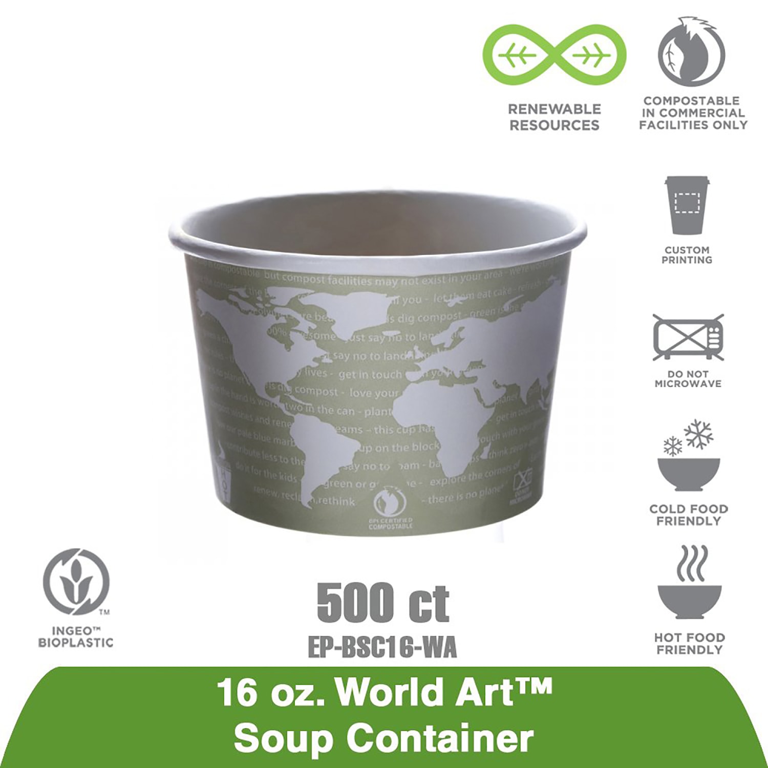 ECO World Art PLA-Laminated Soup Containers, 16 Oz, Brown/Gray, Set Of 500 Containers - Image 3